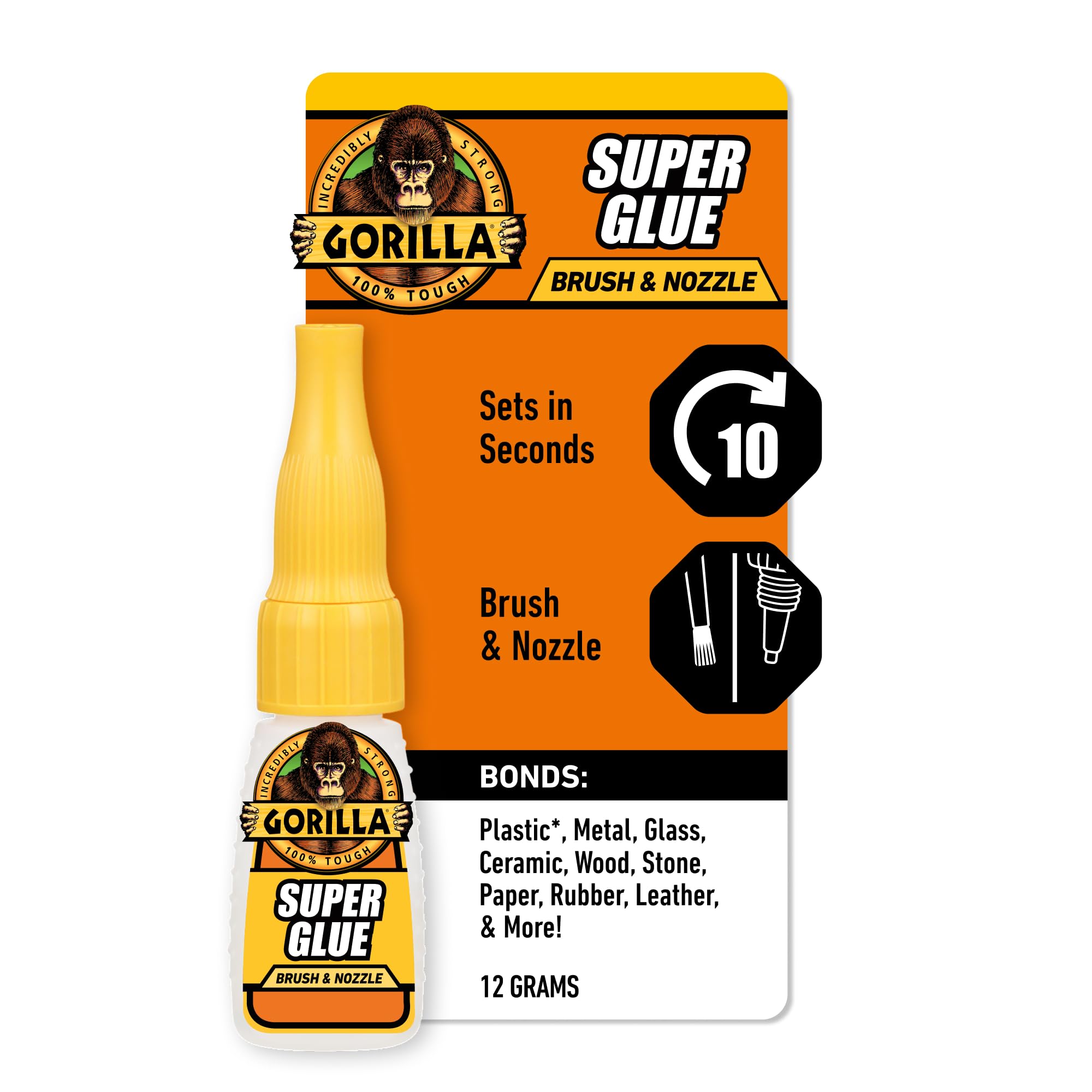 Gorilla Sekundenkleber mit Pinsel & Düsenapplikator, klarer Kleber, 12 Gramm (1er-Pack) – vielseitig einsetzbar und schnell trocknend für Projekte und Reparaturen