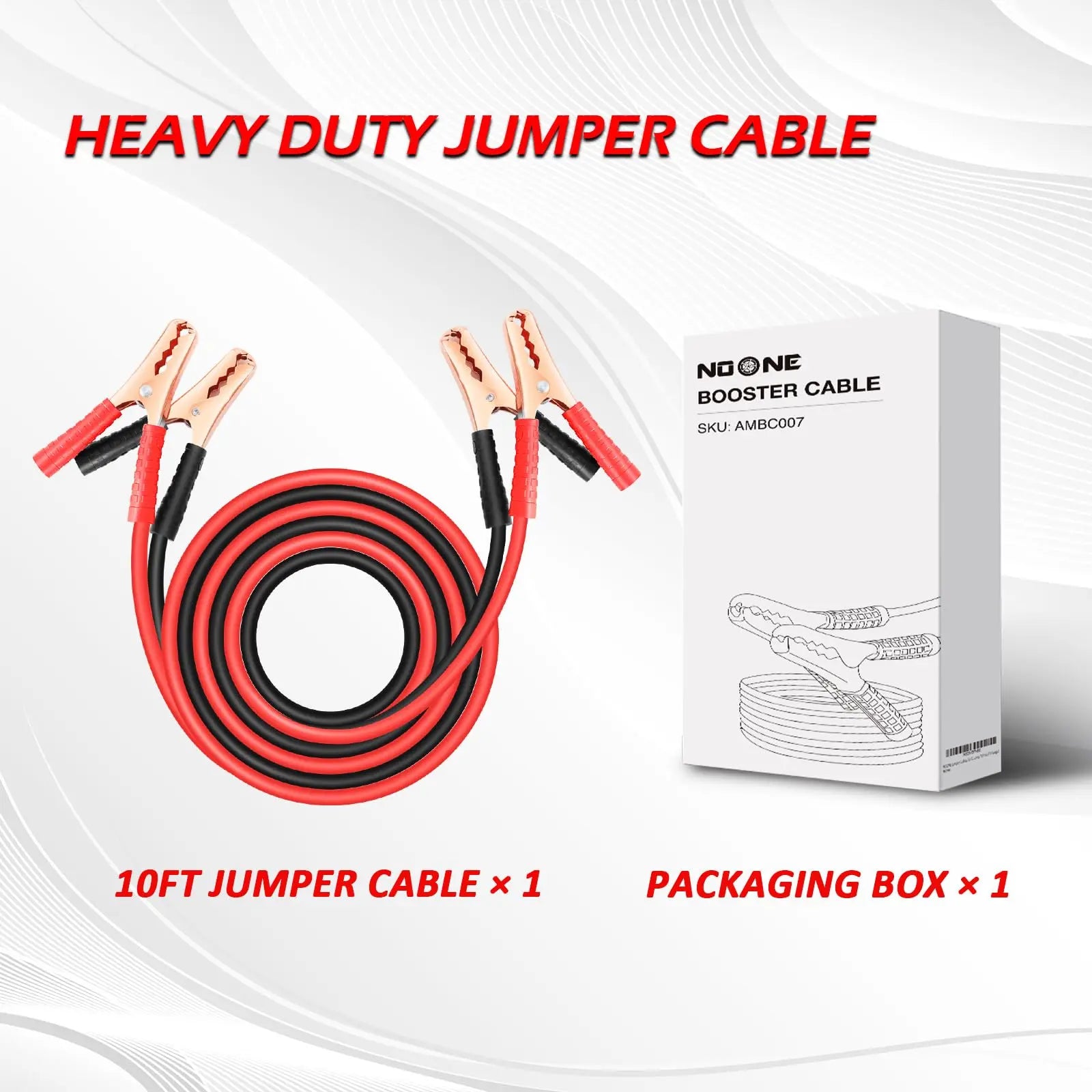 NOONE Jumper Cables for Car Battery, Heavy Duty Automotive Booster Cables for Jump Starting Dead or Weak Batteries (10-Feet (10-Gauge)