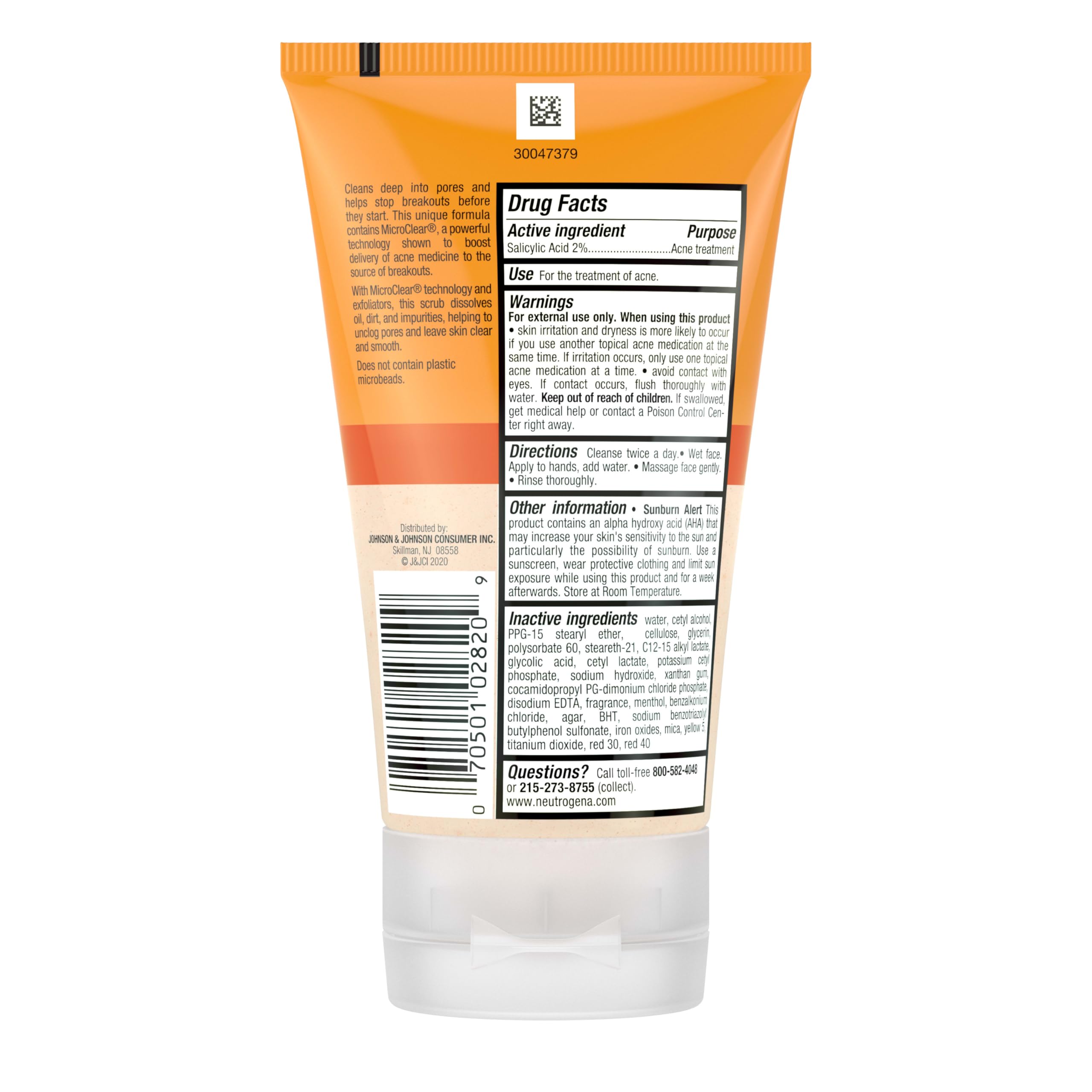 Neutrogena Oil-Free Acne Face Wash with 2% Salicylic Acid, Daily Exfoliating Scrub & Acne Treatment for Oily, Acne-Prone Skin, Clears Breakouts & Blackheads, 4.2 fl. oz