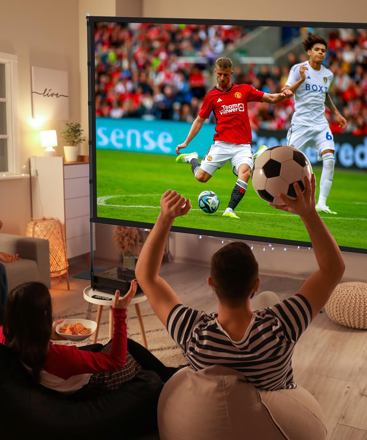 Outdoor-Projector-Screen-with-Stand - 120 inch Portable Projector Screen Indoor Outdoor Projector Screens 16:9 4K HD Lightweight Movie Screen with Carry Bag for Backyard Movie Night