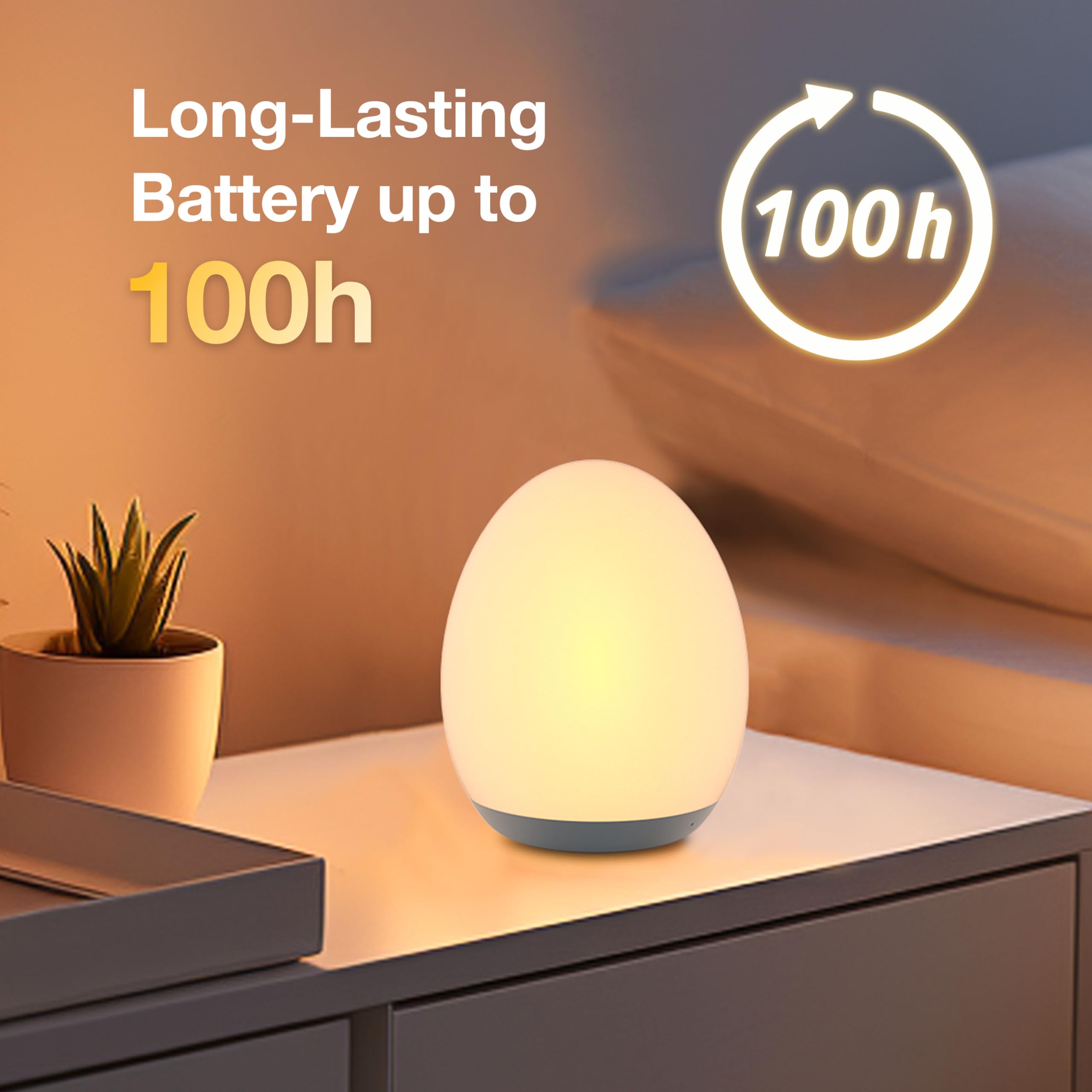 JolyWell Night Light for Kids, Baby Egg Light with 7 Colors Changing Mode & Stepless Dimming, Nursery Night Lamp BPA Free,Rechargeable Egg Night Light for Breastfeeding 1h Timer & Touch Control