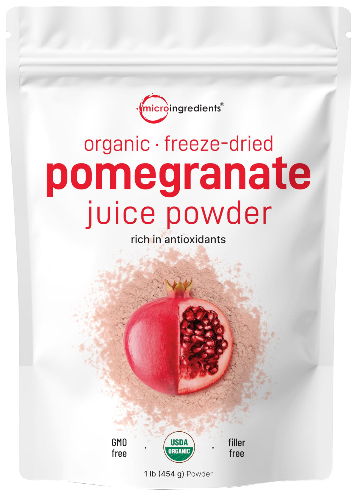 Bio-Granatapfelsaftpulver, 1 Pfund | 100 % natürliches Fruchtpulver | Gefriergetrocknet & kaltgepresst | Ohne Zucker & Zusatzstoffe | Großartiger Geschmack für Drinks, Smoothies & Getränke | Gentechnikfrei & veganfreundlich