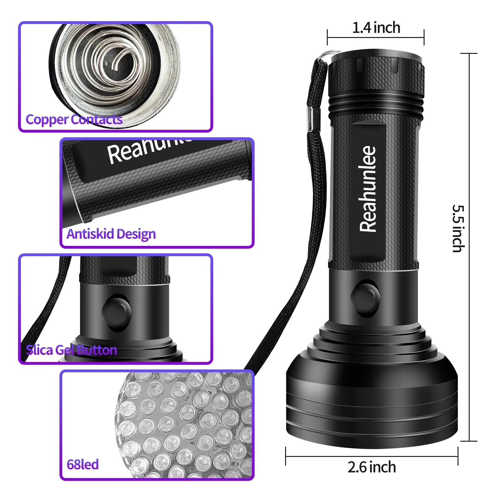 REALHUNLEE Air Conditioner UV Dye Leak Detector, Pro Auto Oil AC UV Dye Leak Test Detection Tool Kit 68 LED A/C UV Flashlight Detector with Protective Glasses