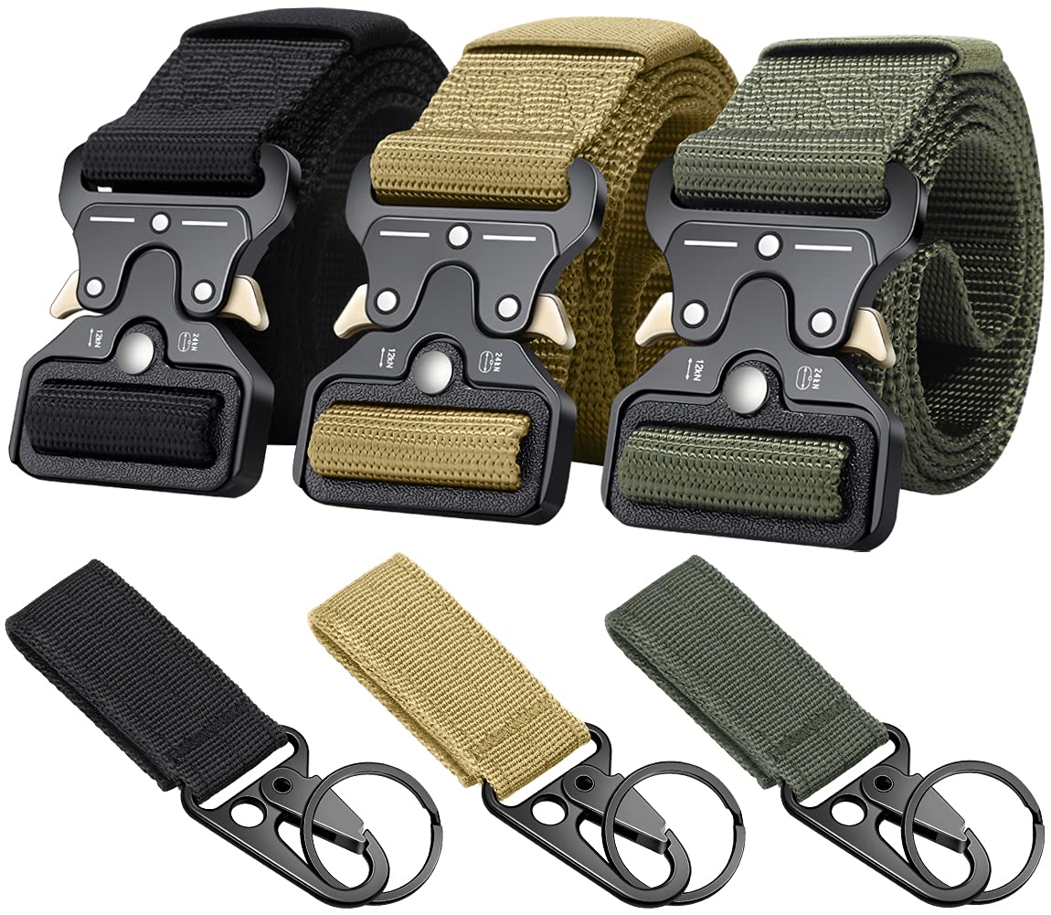 Ginwee 3er-Pack Militär-Taktische Gürtel für Herren, Schnellverschluss-Metallschnalle mit Molle Schlüsselanhänger Halter