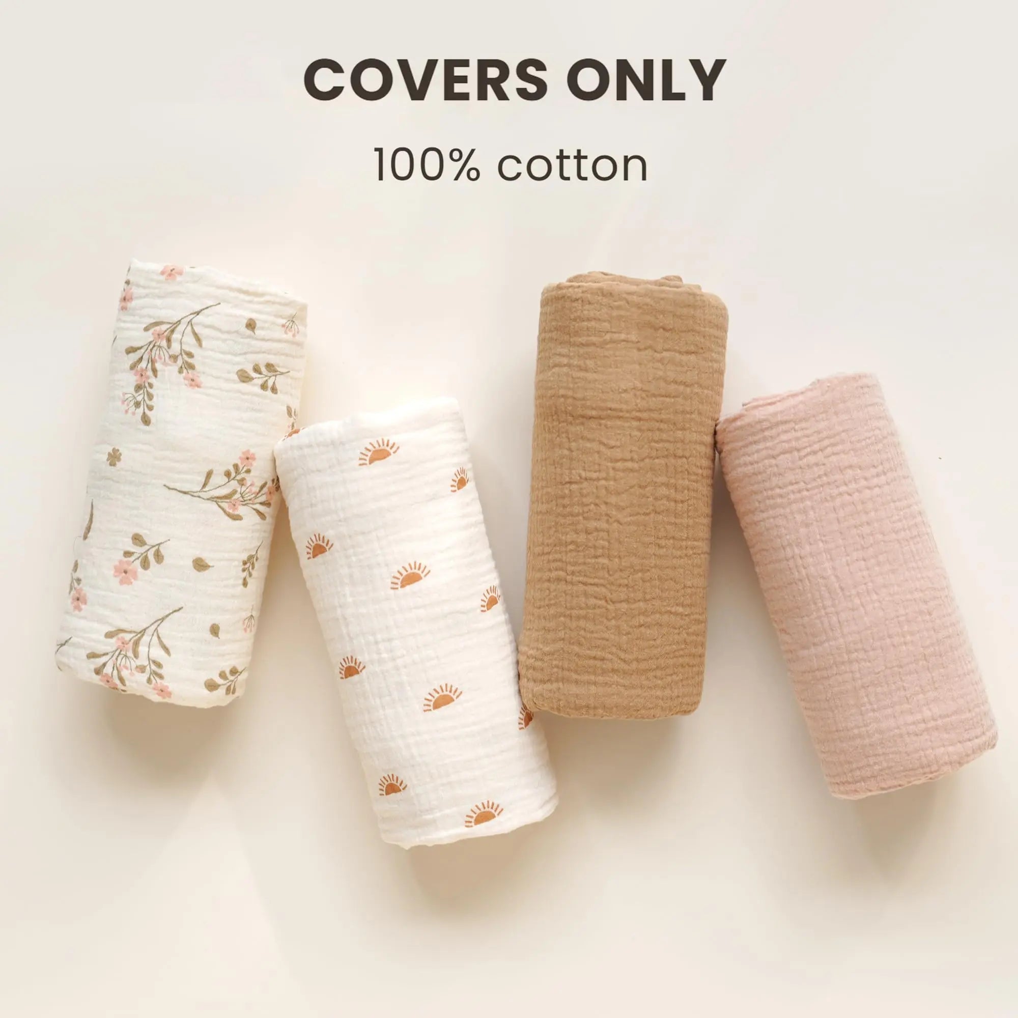 Konssy Muslin Baby Lounger Cover 2 Pack, 100% Cotton Newborn Lounger Cover, Soft and Breathable Baby Nest Slipcover for Boys Girls (Camel,Sun)