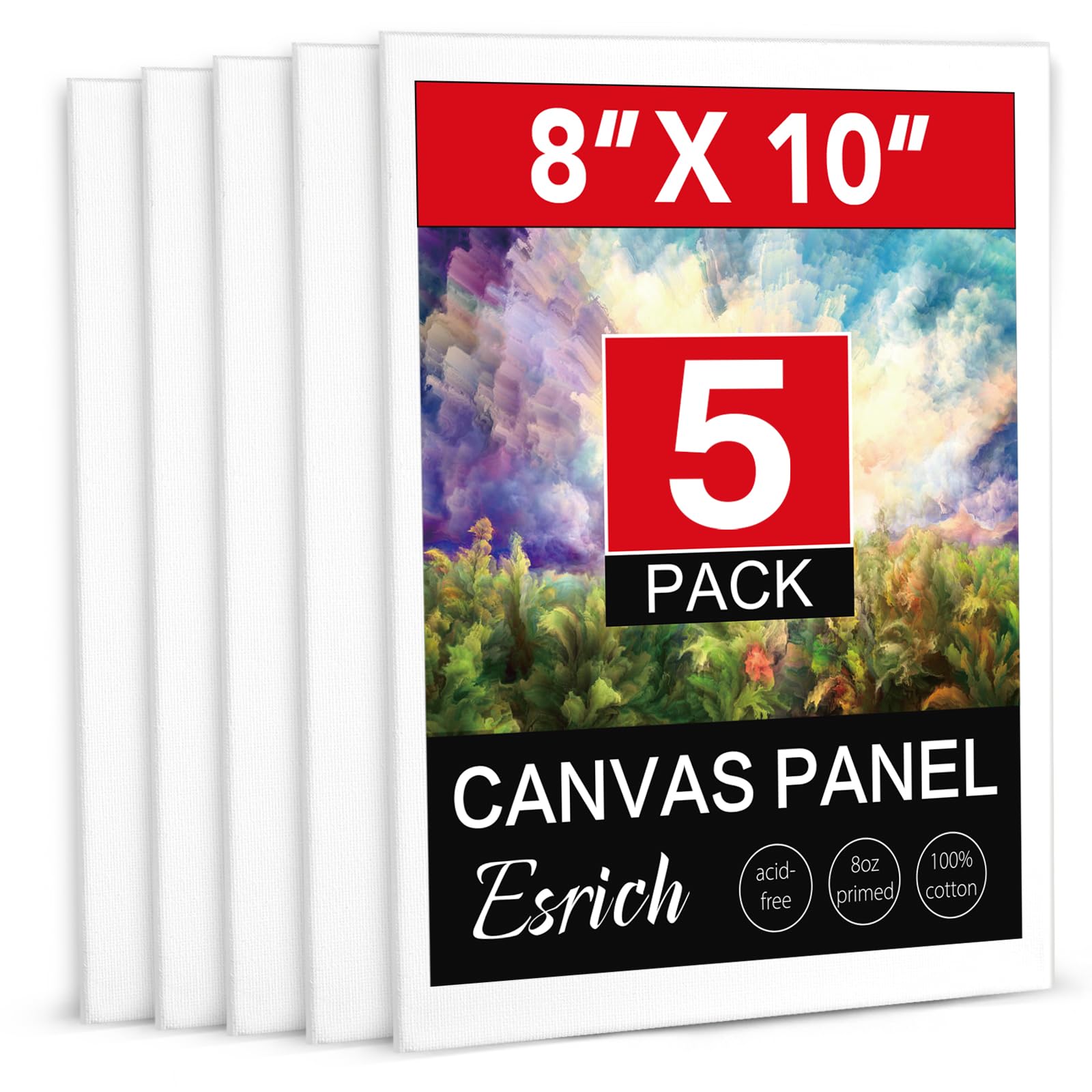 ESRICH Leinwände zum Malen, 5er-Pack, 20x25 cm, Baumwolle, grundiert, säurefrei, leere Leinwandplatten für Ölfarben, Aquarellfarben, Acrylfarben, Gouache und Tempera.