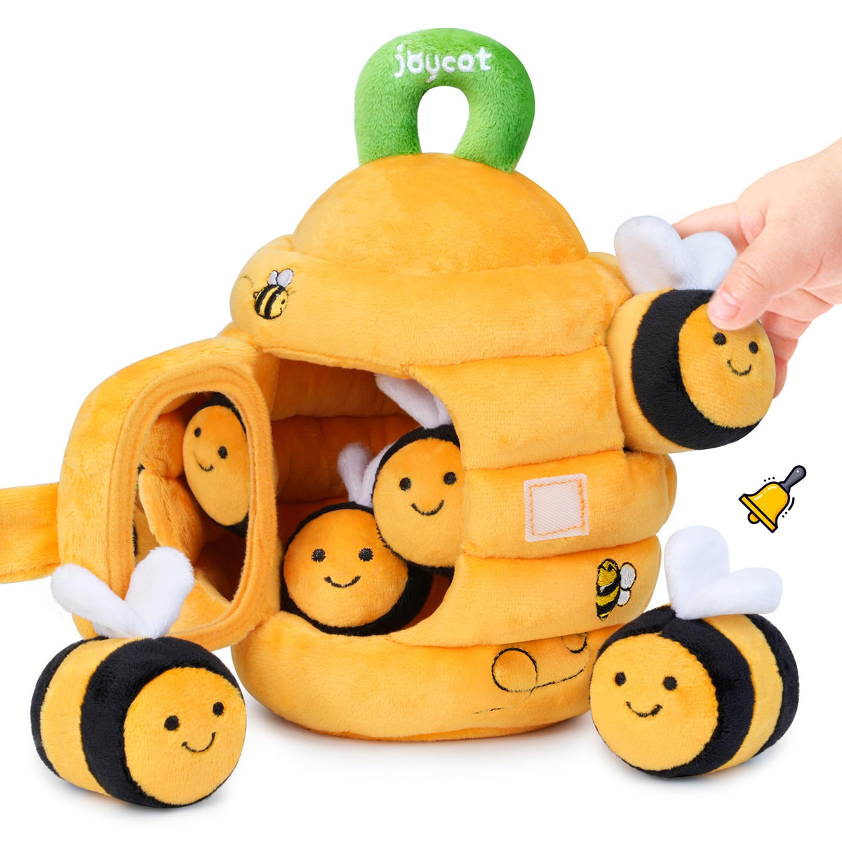 JoyCat Babyspielzeug 6–12 Monate – weicher Bienenstock mit 5 sensorischen Bienen – Rassel, Knisterpapier, Quietscher, Spiegel, Montessori-Beschäftigungs-Stoffspielzeug für Kleinkinder 0–3 Jahre – Bienen-Plüschtier Jungen Mädchen Geburtstagsgeschenk