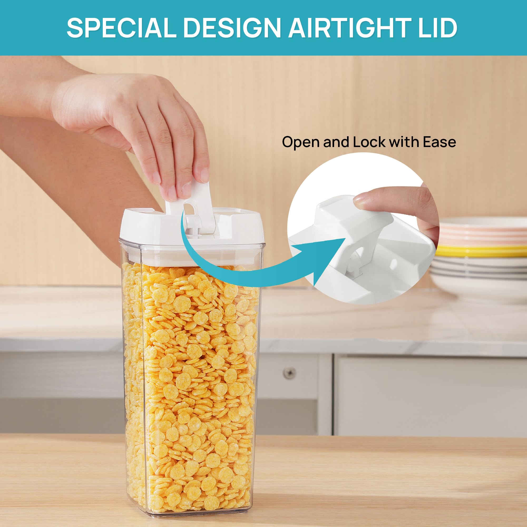Vtopmart Airtight Food Storage Containers, 7 Pieces BPA Free Plastic Cereal Organizer Canisters with Easy Lock Lids, for Kitchen Pantry Organization, 24 Labels, White