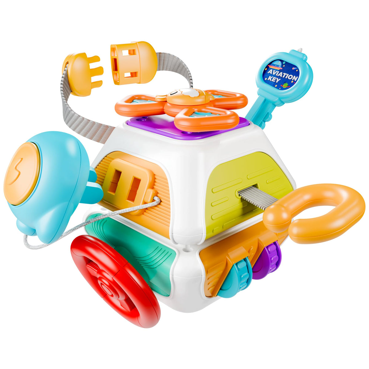 iPlay, iLearn 10-in-1 Baby Busy Board Würfel, Montessori Sensorikspielzeug für Kleinkinder 1-3 Jahre, Babyschale, Flugzeugreisen, Lernspielzeug für Kinder, Geburtstagsgeschenk für Jungen und Mädchen im Alter von 6, 9, 10, 12, 18 Monaten, 1, 2 Jahren