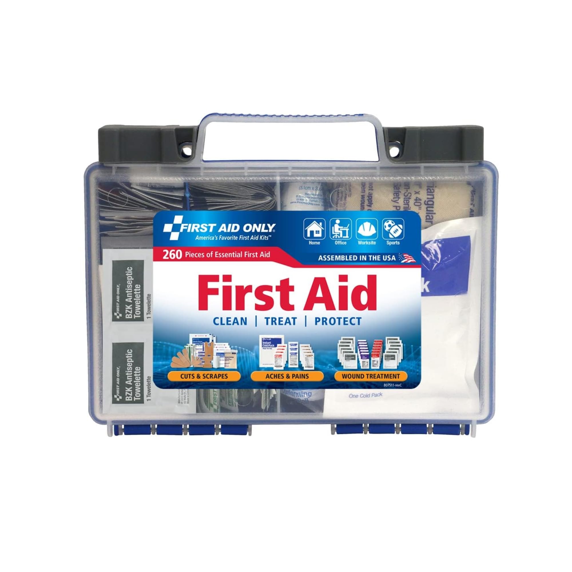 First Aid Only 91248 OSHA-konformer Erste-Hilfe-Kasten, vielseitiger 50-Personen-Erste-Hilfe-Kasten für Notfälle in Unternehmen, am Arbeitsplatz, zu Hause und im Auto, 260 Teile