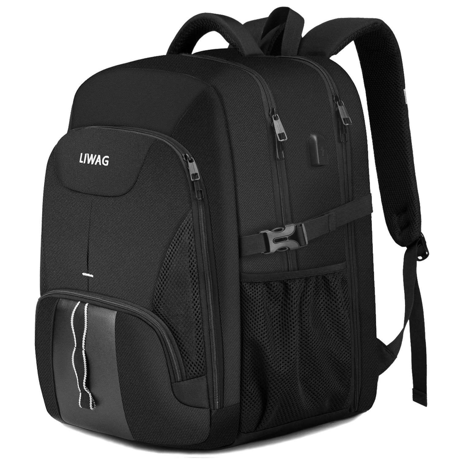 Extra großer Rucksack für Herren 50L, wasserdichter 17,3-Zoll Reise-Laptop-Rucksack mit USB-Ladeanschluss, TSA-freundlicher großer Business-Anti-Diebstahl-Computer-Rucksack, Arbeits-/College-/Schul-Büchertasche, Geschenke, Schwarz
