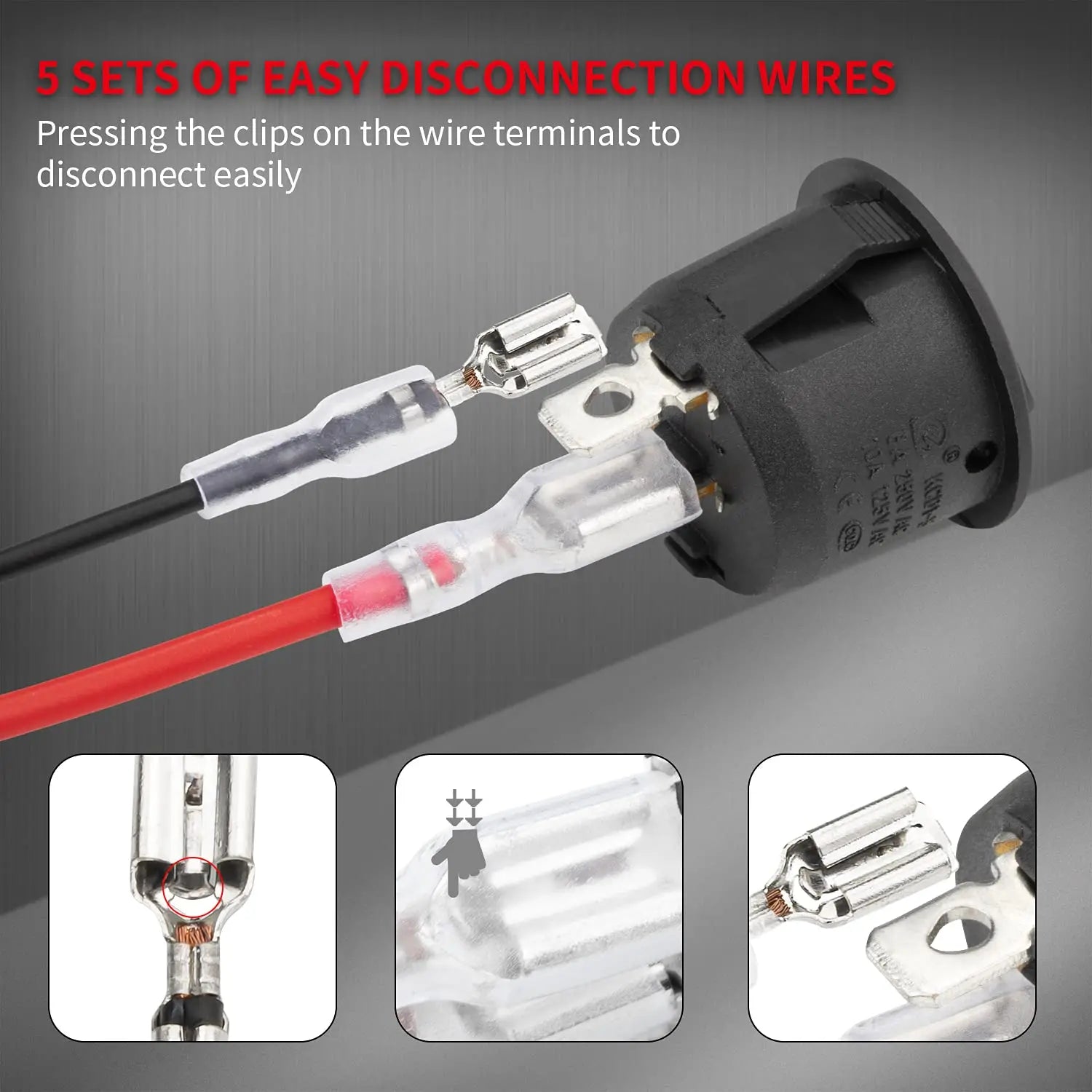 DaierTek ON Off Round Rocker Switches SPST 20mm Mini 12 Volt DC Mini Circle Toggle Switch 12V for Car Automotive RV 2 Pin Switch 120V Wired KCD1-5Pack