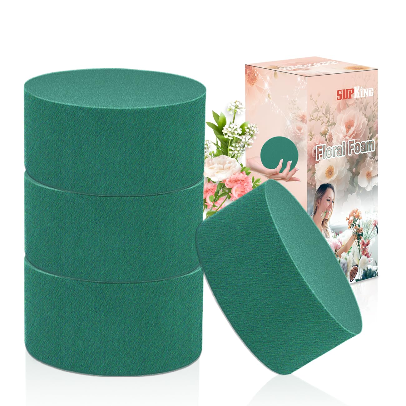 4Pcs Floral Foam Round SUPKING 3.2" Small Green Wet Dry Flower Foam Blocks Florist Plant Foam for Artificial and Fresh Flower Arrangement