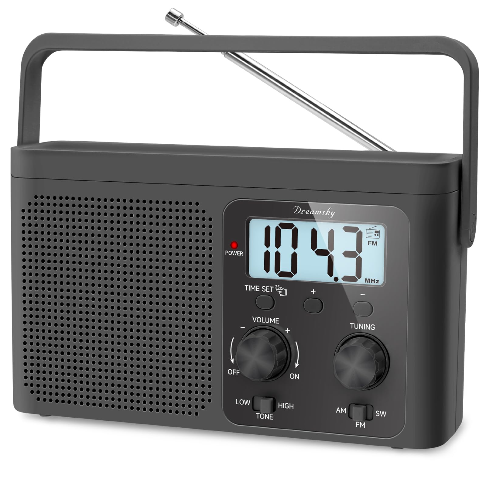 DreamSky AM FM Radio Tragbar - Kurzwellenradio mit Batterie oder Netzteil für Zuhause und Outdoor, Starker Empfang, Großes Zifferblatt Einfach zu Bedienen, Digitale Zeitanzeige, Transistorantenne, Kleines Geschenk für Senioren