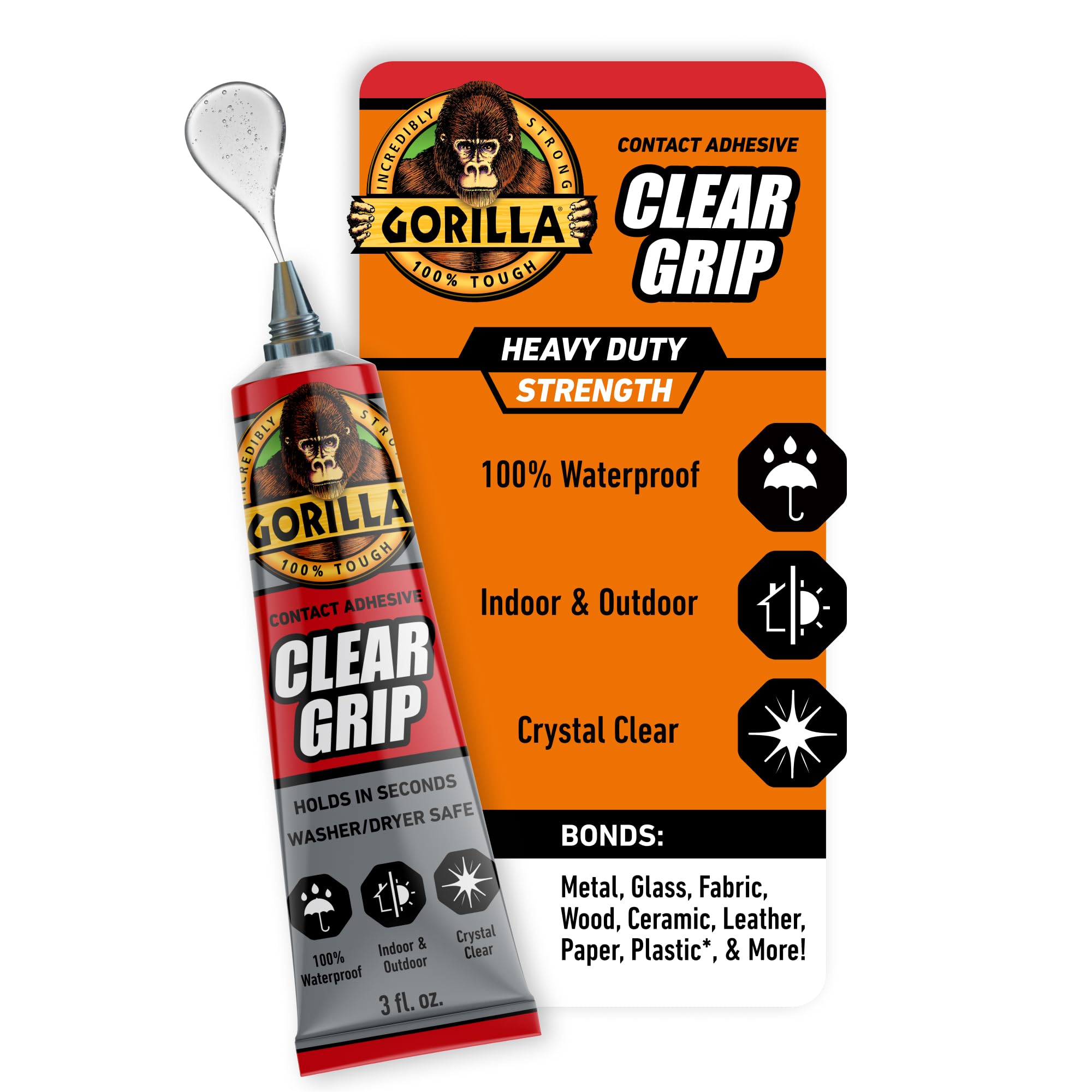 Gorilla Clear Grip Wasserfester Kontaktkleber, 88 ml Tube, transparent, (1er-Pack)