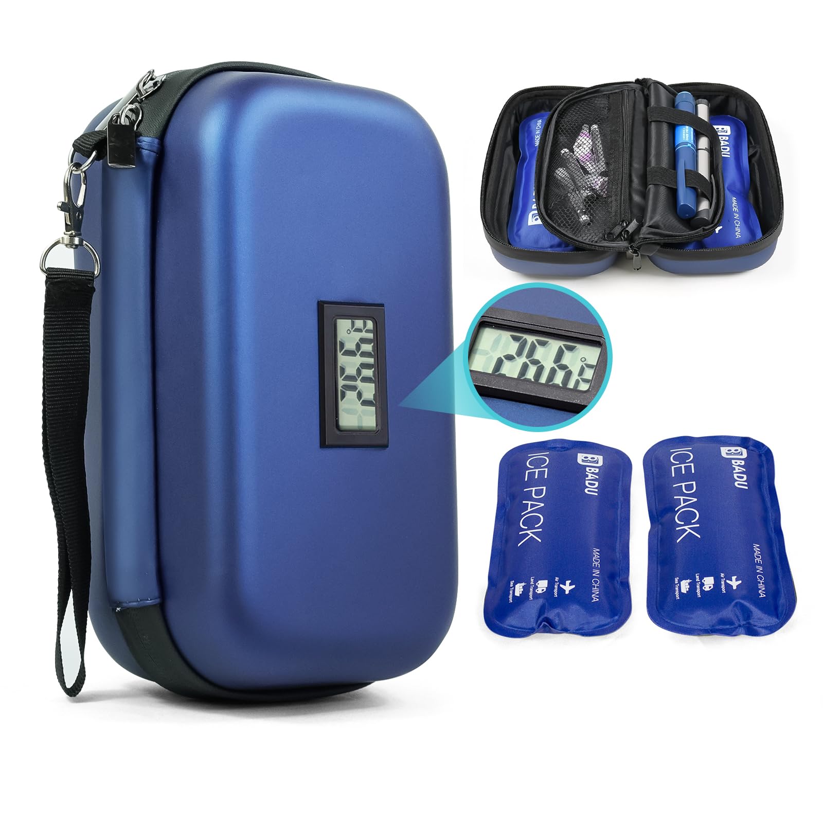 Gosemai Insulin-Kühltasche, für Reisen, TSA-zugelassen, Medikamenten-Kühltasche für Diabetiker, mit Temperaturanzeige, gekühlter Medizin-Organizer-Beutel mit 2 Kühlakkus