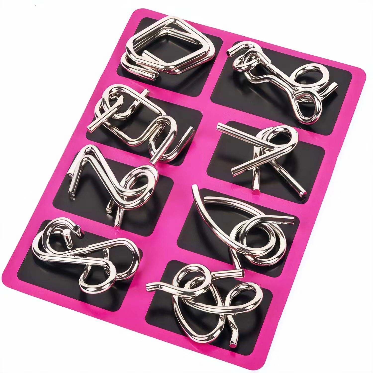 GEKELI Metal Wire Puzzle Set of 24 with Pouch,Brain Teaser IQ Test Disentanglemen Iron Link Unlock Interlock Game Chinese Ring Magic Trick Toy for Party Favor Kids Adults Challenge