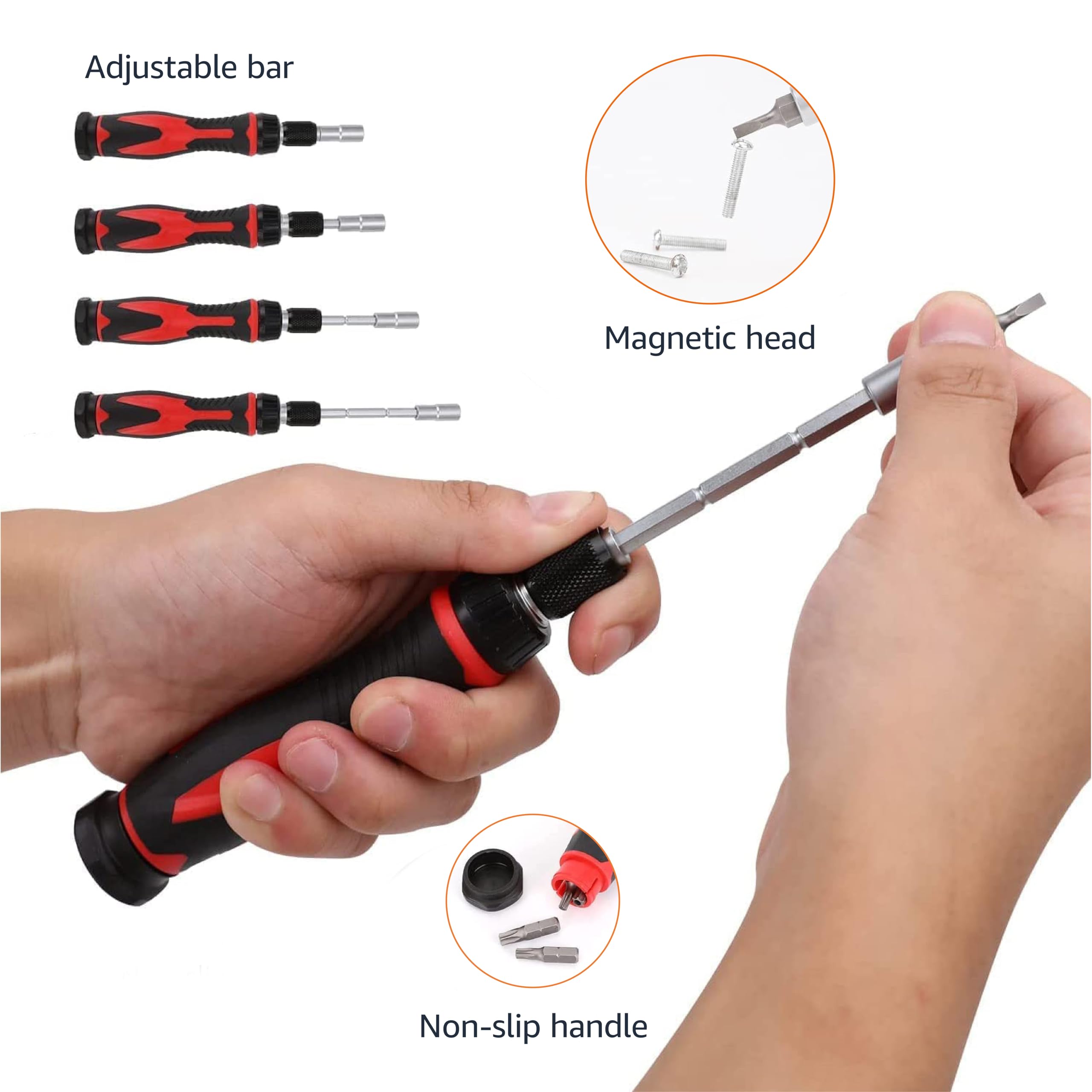 Amazon Basics Magnetic Ratcheting Wrench and Electronics Precision Screwdriver Set, 73 count (Pack of 1), Black/Red/Silver