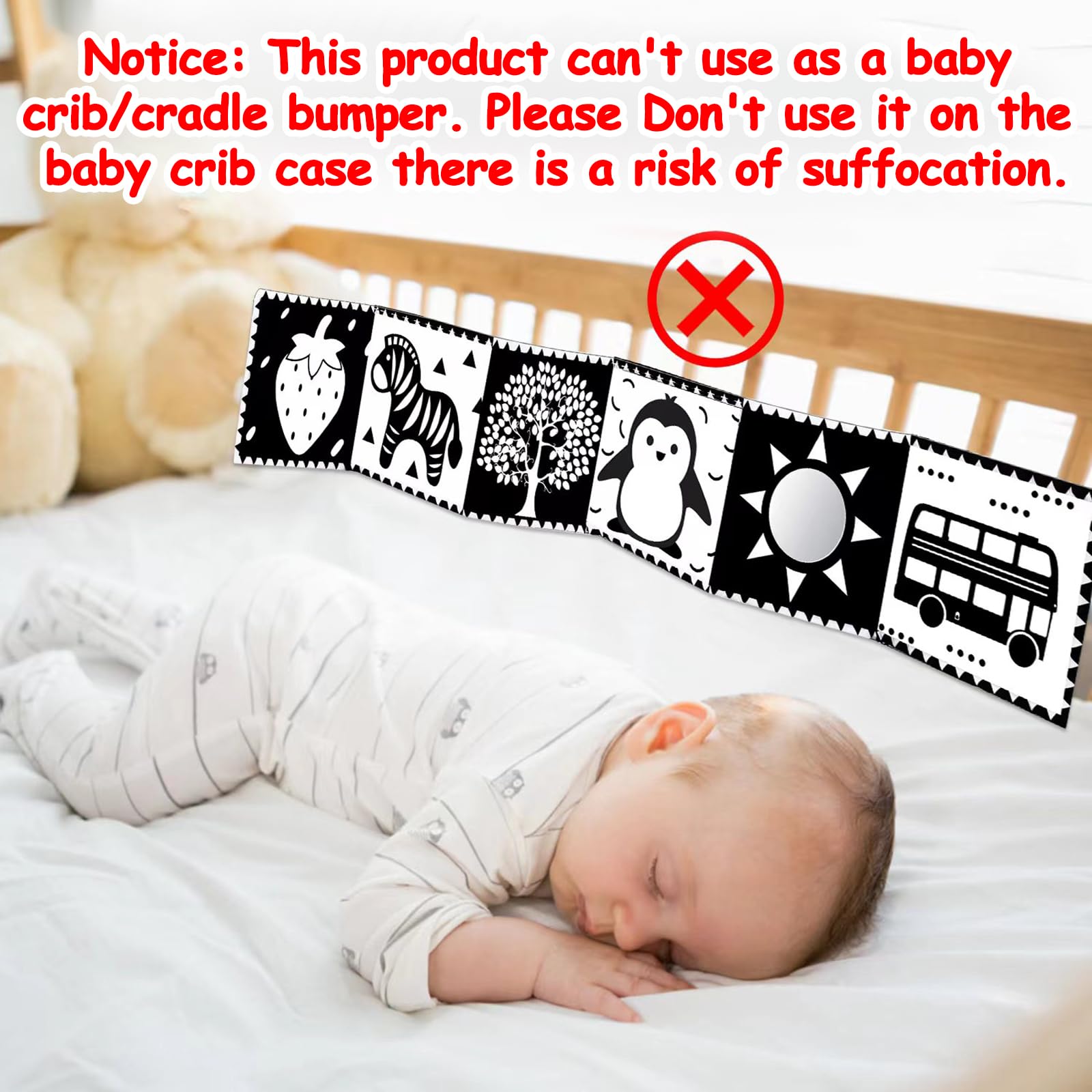 Thremhoo Black and White High Contrast Baby Toys 0-6 Months Soft Book for Brain Development, Tummy Time, Sensory, Montessori Learning Activities
