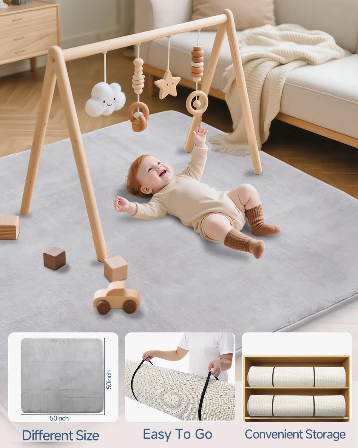 SEPARO Thick Baby Play Mat for Floor,50 x 50 Playpen Mat,Tummy Time Foam Mat,Ultra Soft Support & Plush Feel,Easy Care with Non-Slip Cushioned for Infant,Kids and Toddler Crawling,Grey