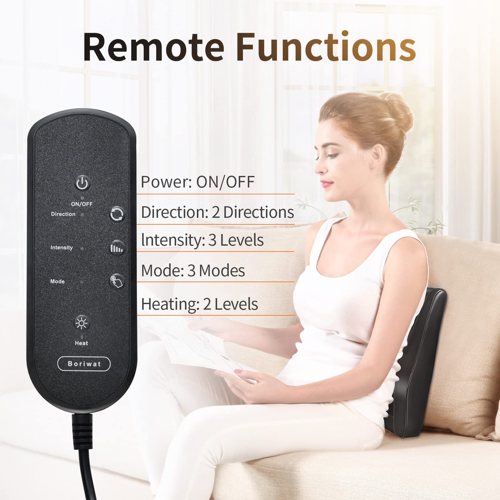 Boriwat Back Massager with Heat, 3D Kneading Massage Pillow for Back, Neck, Shoulder, Leg Pain Relief Deep Tissue, Gifts for Women Men Mom Dad