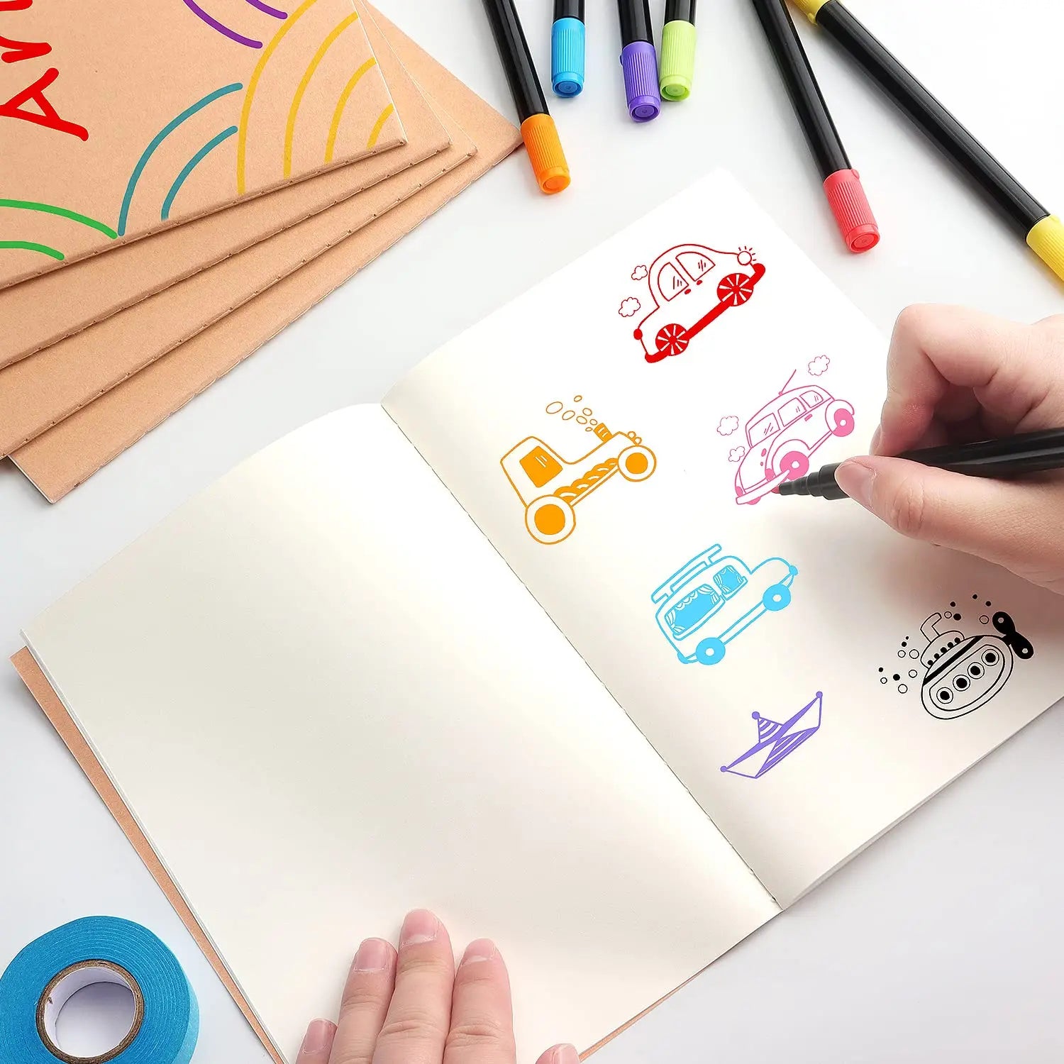 ZZTX 4 Pack Blank Kraft Notebooks, Blank Paper Sketchbooks for Drawing Doodling Writing,Travel Journal Set, A5, 36 Pages, 8.3” X 5.5”