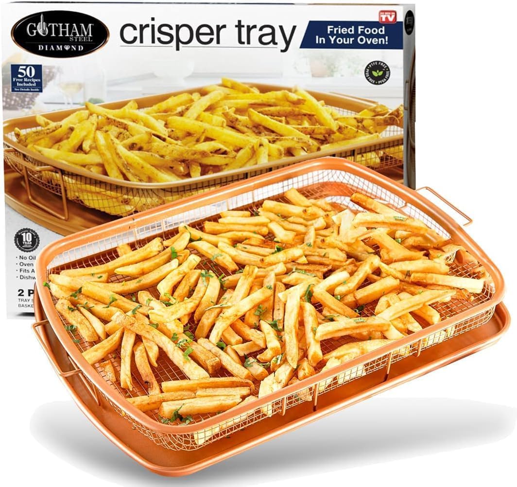 Gotham Steel Großer Heißluftfrittierkorb für den Ofen, 2-teiliges Heißluftfrittierkorb- und Backblech-Set, ideal zum Backen und für knusprige Speisen, spülmaschinenfest - XXL 41,9 cm x 31,8 cm