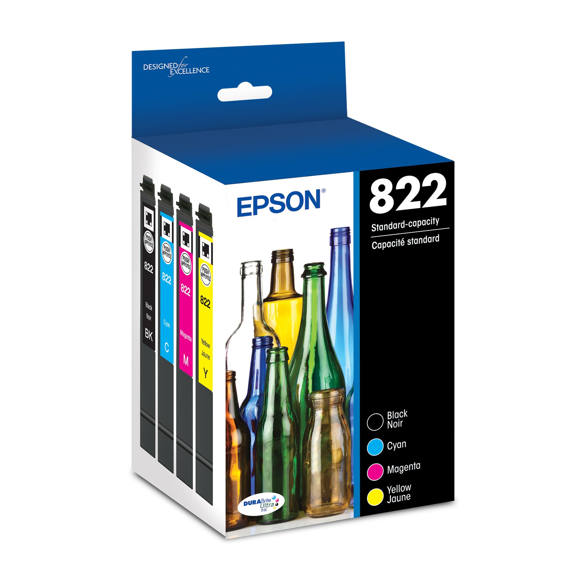 EPSON 822 DURABrite Ultra Tintenpatronen Standardkapazität Schwarz & Farbpatronen-Kombipack (T822120-BCS) Kompatibel mit WorkForce Pro WF-3820, WF-3823, WF-4820, WF-4830, WF-4833, WF-4834