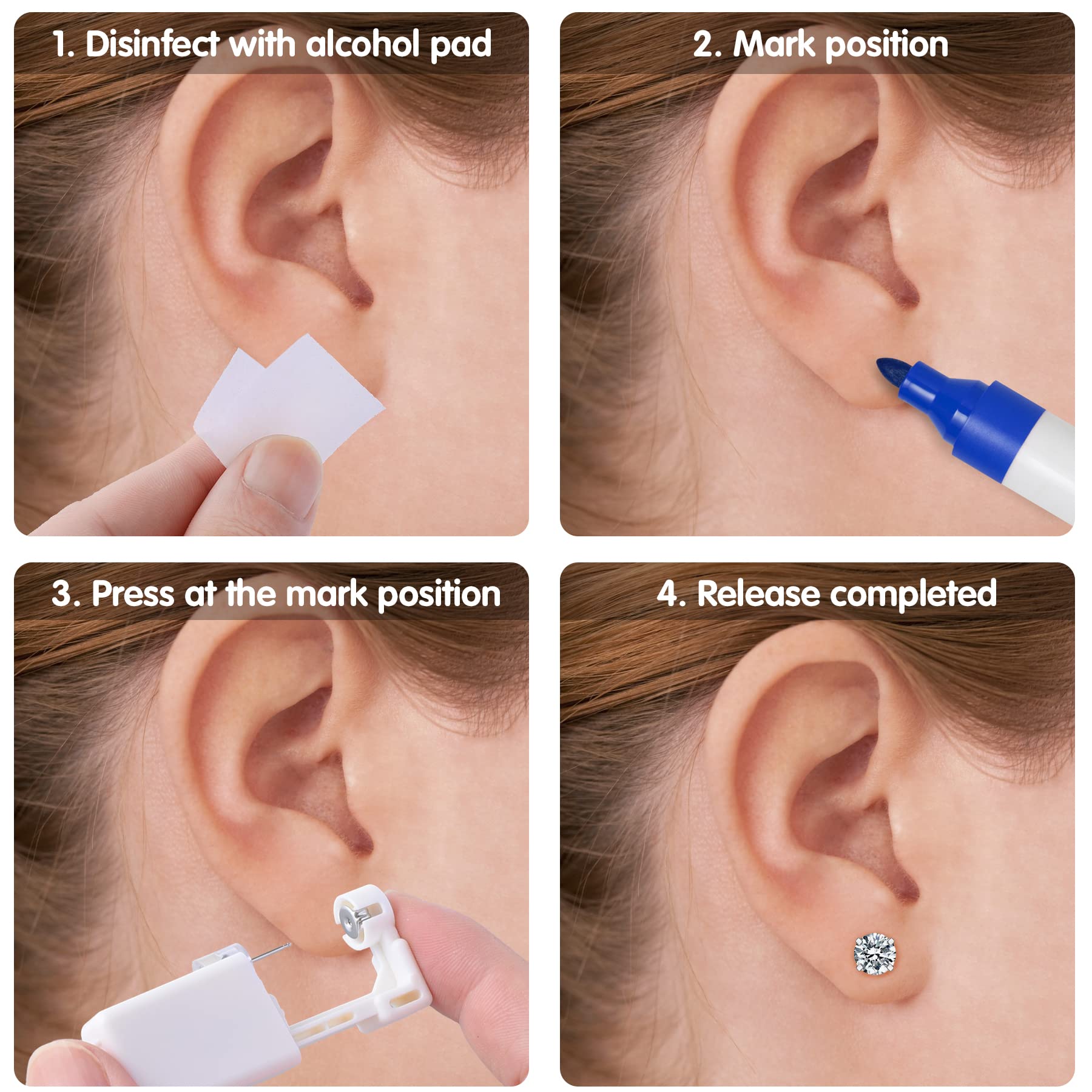 Ear Piercing Kit, Anzero 2 Pcs Disposable Ear Piercing Gun with Preloaded Ear Stud, at Home Self Ear Piercing Gun Kit - 5MM Earrings Stud