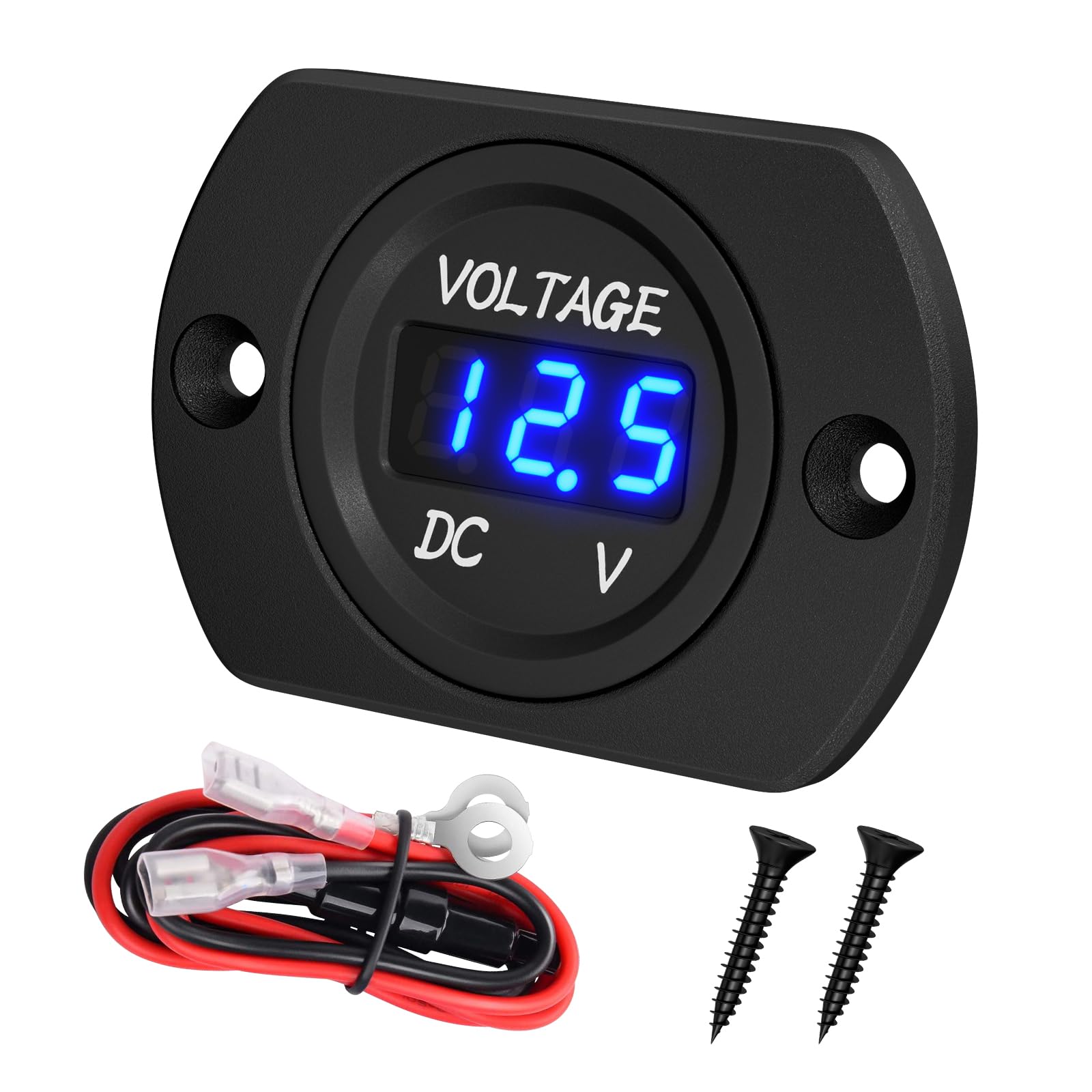 DaierTek Batterie-Spannungsmesser wasserdicht DC 12V 24V LED Voltmeter Panel 12 Volt 24 Volt 36 Volt Batterieüberwachung mit blauem Licht runde digitale Spannungsanzeige für Marine Boot Auto Automobil Motorrad