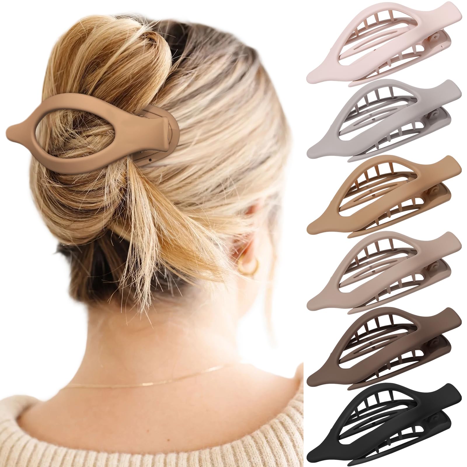Französische Concord-Haarspangen – 6er-Pack Volumenklammern für Damen und Mädchen, starker Halt, rutschfest, dickes oder dünnes Haar (matte Oberfläche, L: 11,7 cm, B: 5 cm)