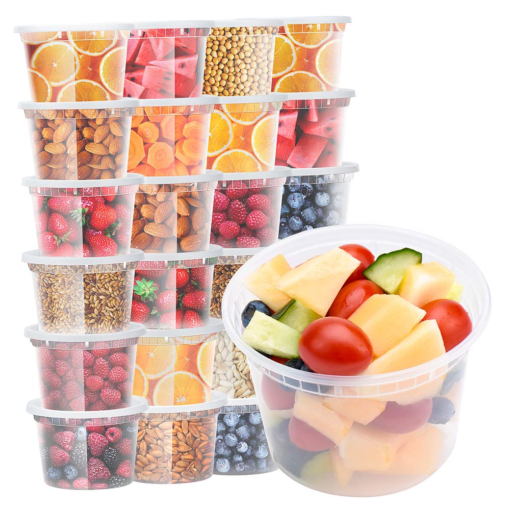 Glotoch 24 Stück 16 oz Feinkostbehälter mit Deckeln, Kunststoff-Lebensmittelbehälter Gefrierschrank Suppenbehälter mit Deckeln - Mikrowellen-, Gefrier- & Spülmaschinenfest Umweltfreundlich, BPA-frei, wiederverwendbar & stapelbar