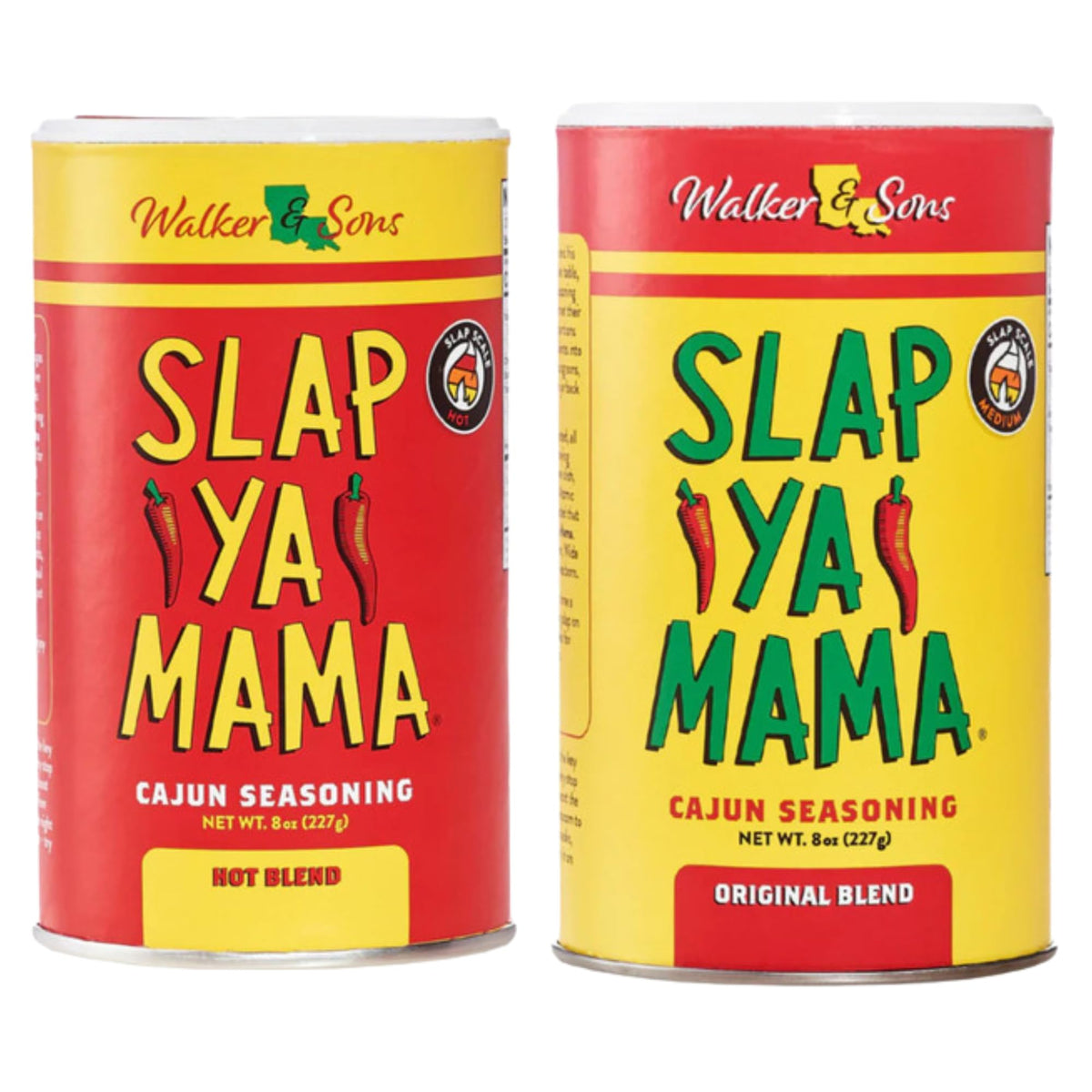 Slap Ya Mama Cajun-Gewürz aus Louisiana, Gewürz-Probierpaket, 8-Unzen-Dosen, 1 Original Cajun und 1 Hot Cajun Mischung