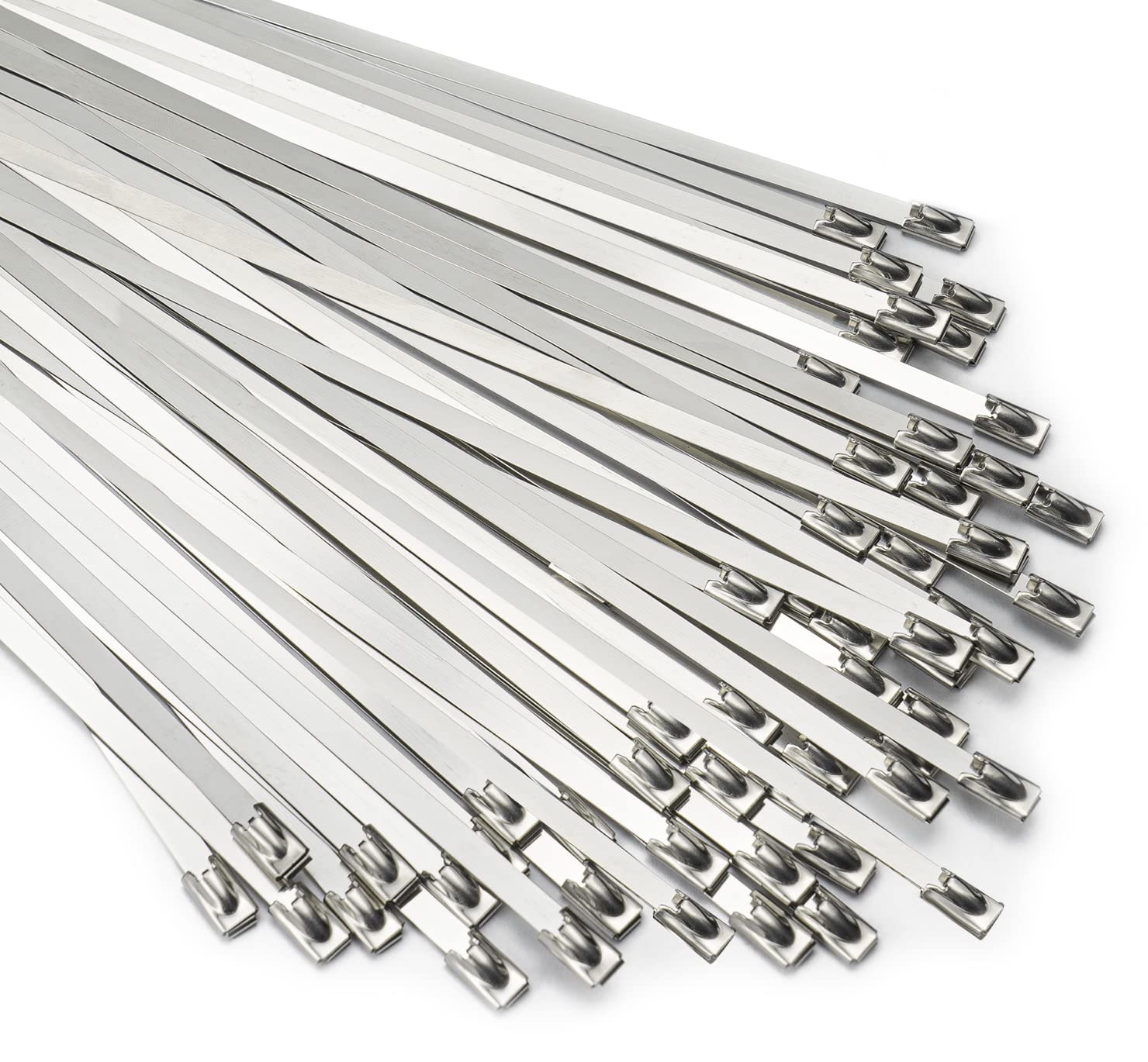 Metall Kabelbinder 30 cm 100 Stück 304 Edelstahl Kabelbinder Hochbelastbare Mehrzweck-Selbstsichernde Kabelbinder für Maschinen, Fahrzeuge, Abgasanlagenisolierung, Bauernhöfe, Rohre, Dächer, Kabel und Außenzäune
