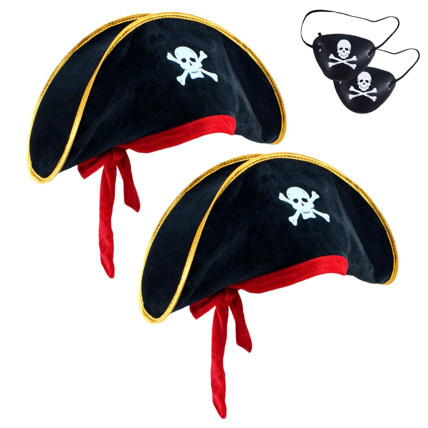 D-Fokes 2 Stück Piratenhut Totenkopf-Druck Piratenkapitän Kostümmütze – Piraten-Accessoires lustiger Partyhut für karibische Verkleidung mit Augenklappe