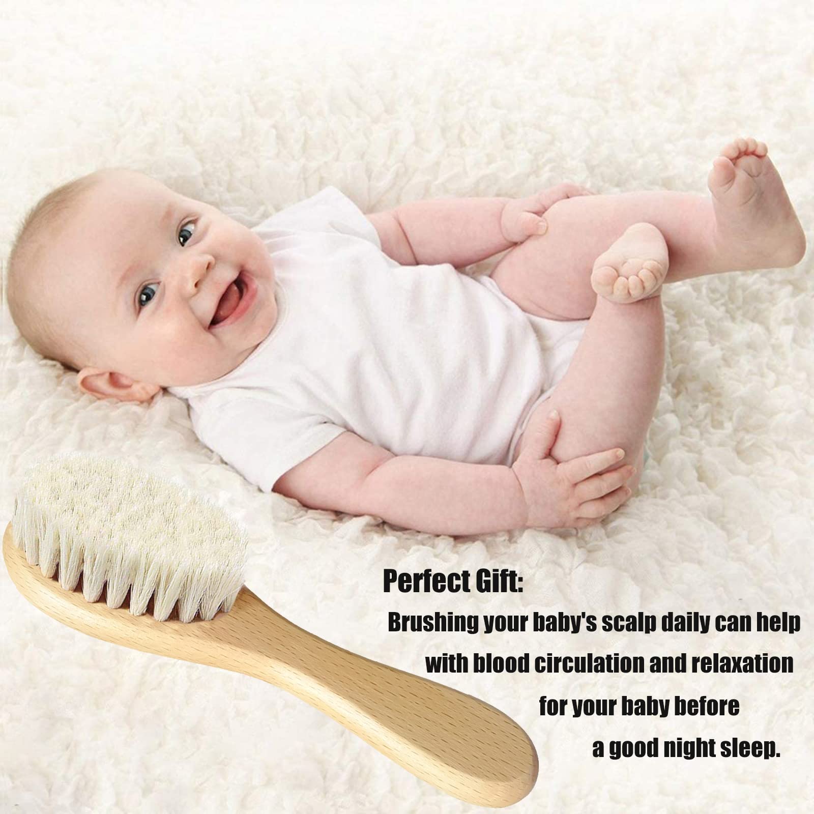 Molylove Baby Hair Brush, Wooden Goat Bristles Hair Brush for Newborns & Toddlers, Ideal for Cradle Cap, Perfect Baby Registry Gift, Hypoallergenic, 1 Count