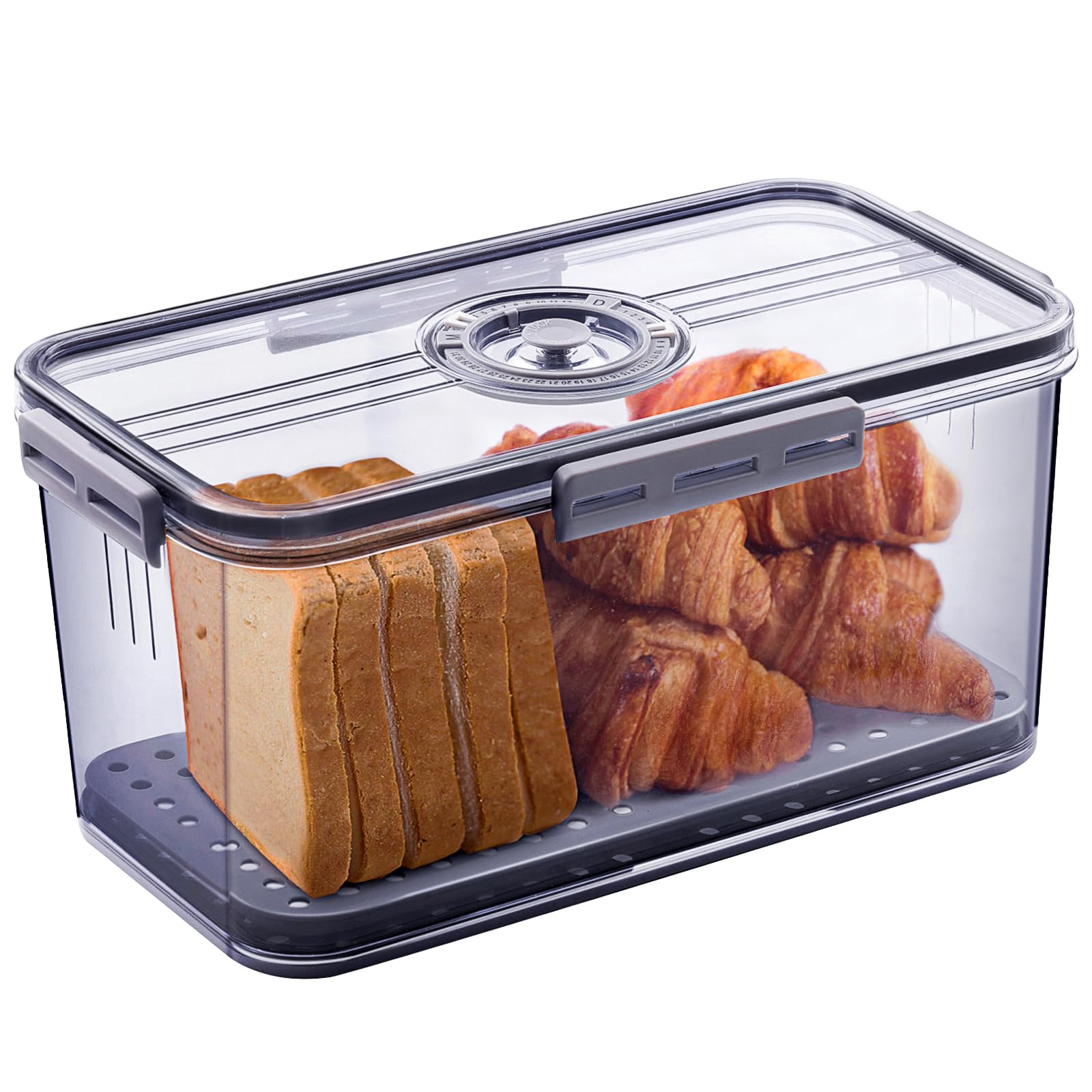 Gifhomfix Brotkasten Brotkästen für die Küchenarbeitsplatte luftdicht, Zeiterfassungs-Brotbehälter mit Deckel, Brotaufbewahrungsbox für selbstgebackenes Brot, Toast, Bagels, Donuts und Kekse, Grau