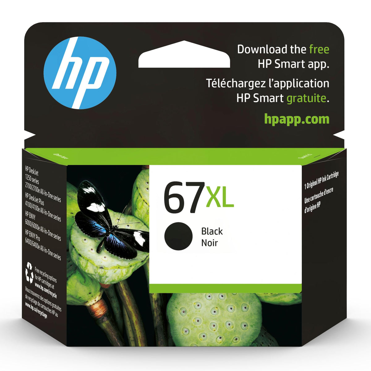 HP 67XL Black High-yield Ink Cartridge for HP Printers | Works with Printer Series: DeskJet 1255, 2700, 4100, ENVY 6000, 6400 Series | Eligible for Instant Ink | 3YM57AN
