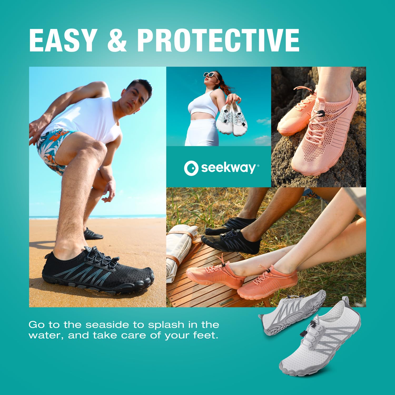 SEEKWAY Water Shoes for Women Adult Quick-Dry Aqua Sock Barefoot Men for Beach Swim River Pool Lake Hiking Kayaking Surfing Gradient Dark Grey