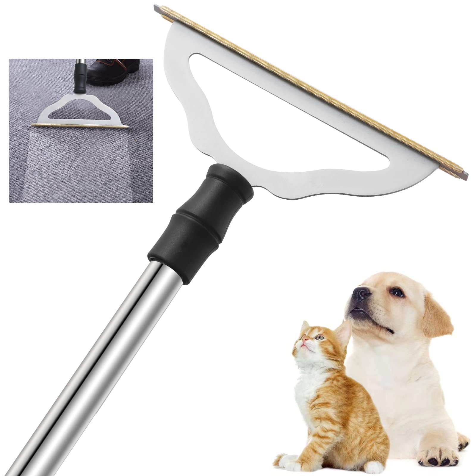 GOSEDER Teppichrechen zur Tierhaarentfernung - Wiederverwendbarer Tierhaarentferner für Teppiche mit langem Griff, Fortschrittlicher Hundehaarbesen, Katzenfellbürste, Fusselentferner-Schaber für Teppiche, Auslegware, Matten, Sofa, Möbel