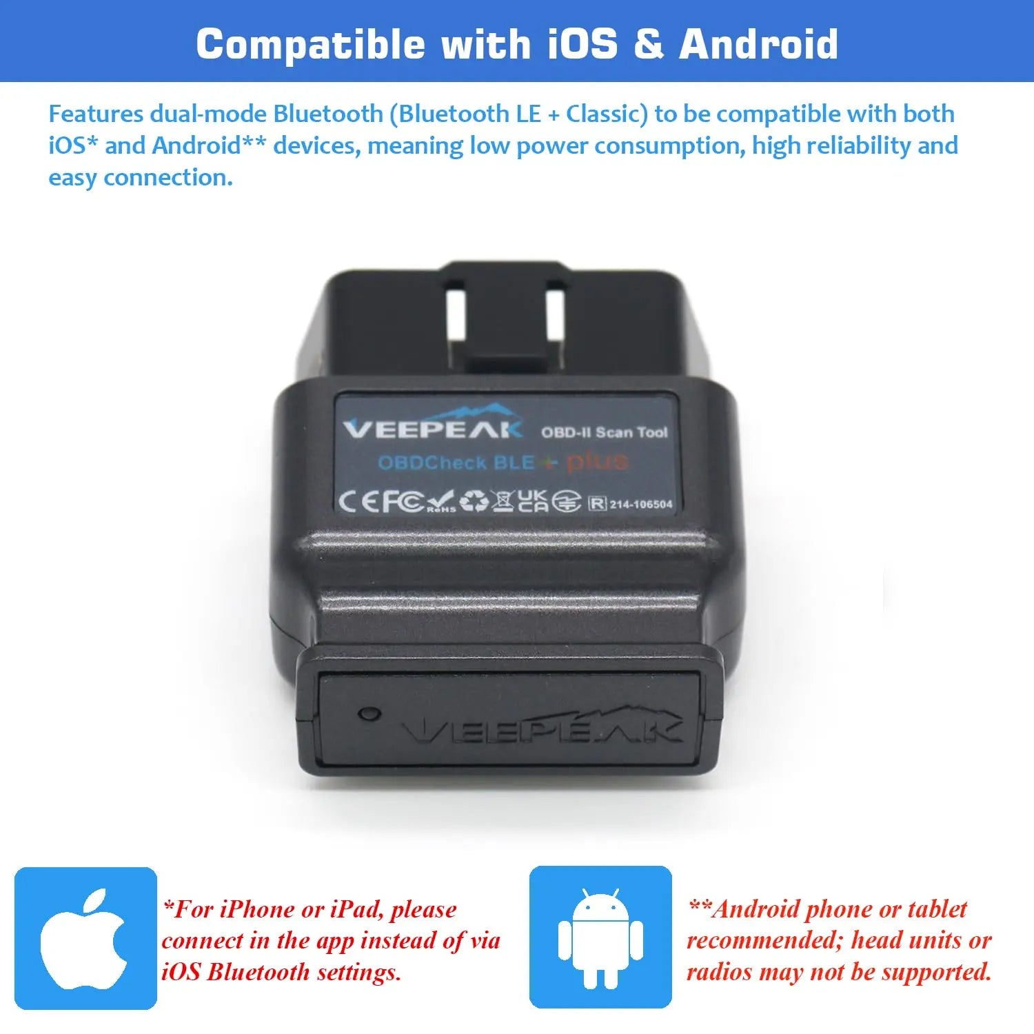 Veepeak OBDCheck BLE+ Bluetooth OBD II Scanner Wireless Car Diagnostic Scan Tool Check Engine Code Reader for iOS & Android