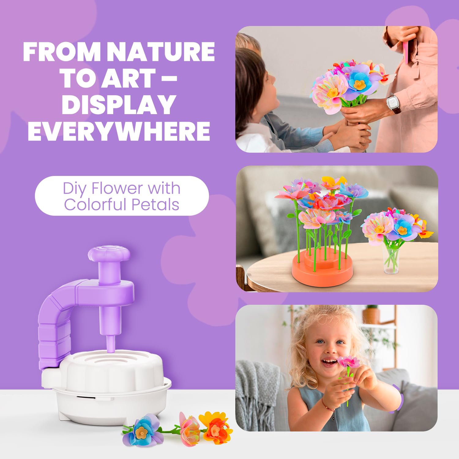 windpaint Toys for Girls 3 4 5 6 7 8 9 10 Years Old, DIY Craft Kits for Kids, Fabric Flower Bouquets for Girls Gifts, Educational Learning Detective Toys for Toddler Kids,Birthdays Gifts (Purple)