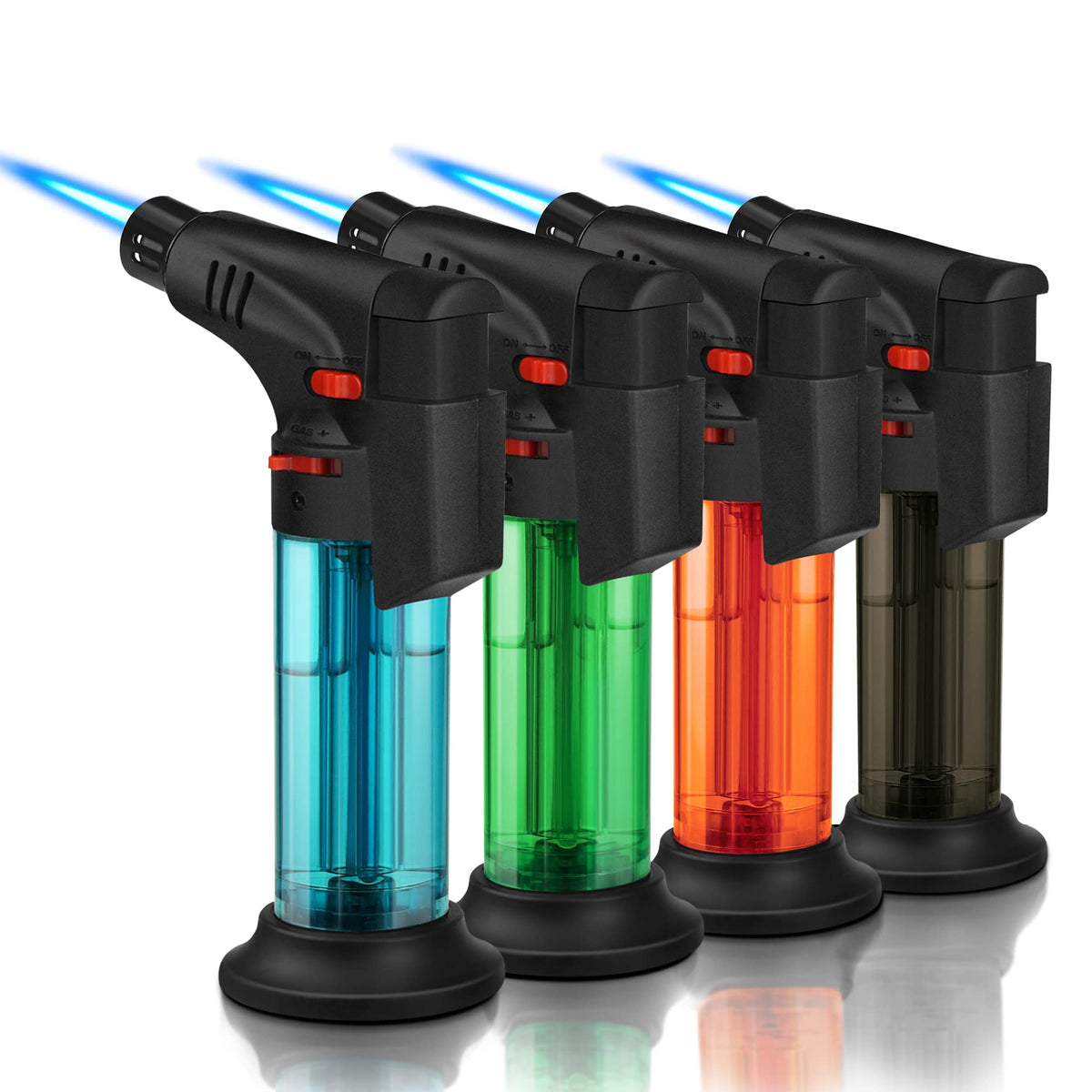 Samniu 4er-Pack Stabfeuerzeuge, Jetflamme, Butangas, nachfüllbare Mini-Sturmfeuerzeuge, für Kerzen, Kamin, Grill (Gas nicht enthalten)