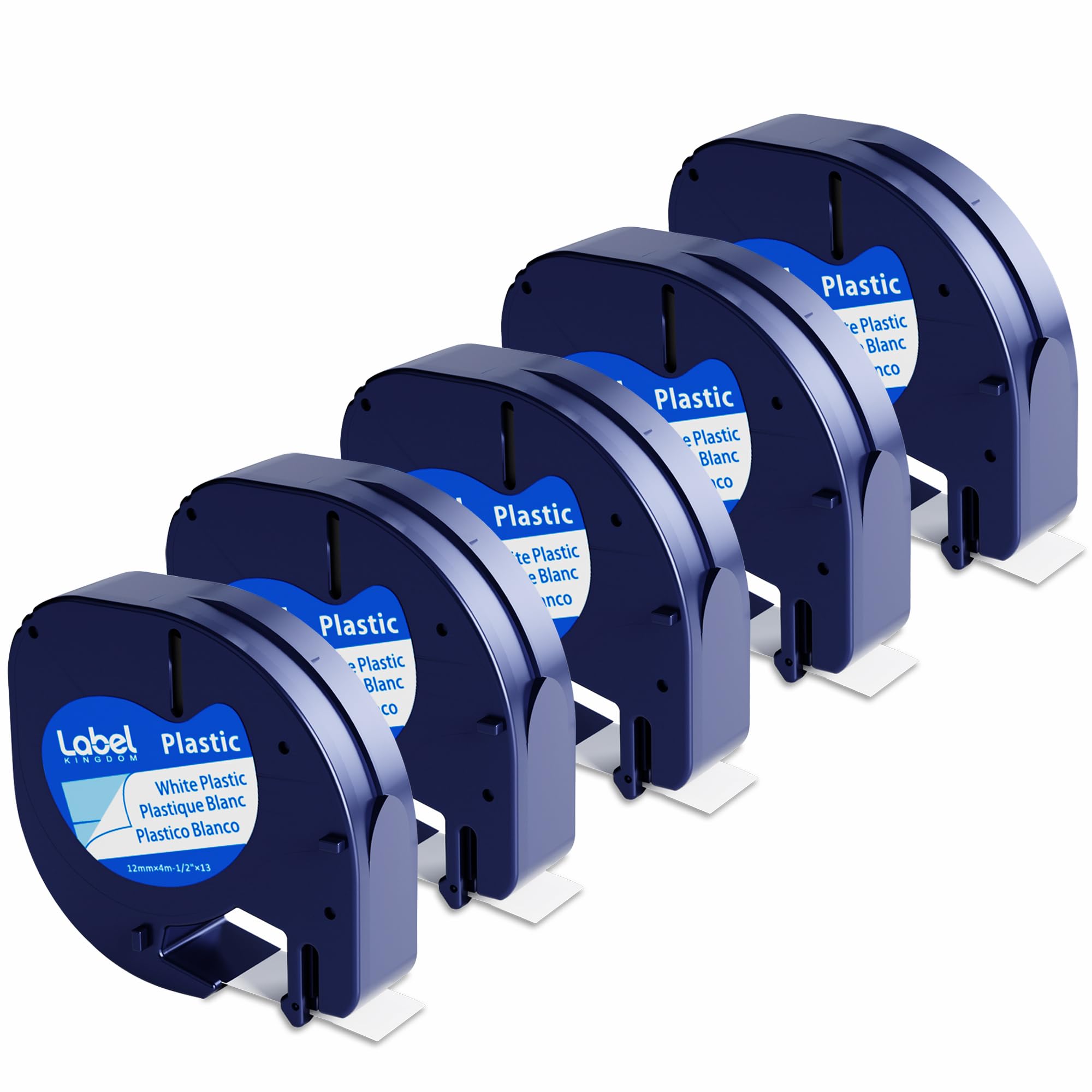 Compatible with DYMO LetraTag Label Maker Refill 91331 White Plastic Tape 12mm x 4m (1/2" x 13') for Labeler Letra Tag 200B LT 100H 100T Plus, 5-Pack Label KINGDOM Label