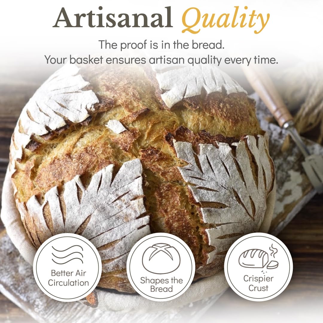 Superbaking Banneton Bread Proofing Basket, Sourdough Bread Baking Supplies, Round 9 Inch Sourdough Starter Kit, Proofing Basket for Baking, Bread Making Supplies Tools, Banneton Basket Gift Set