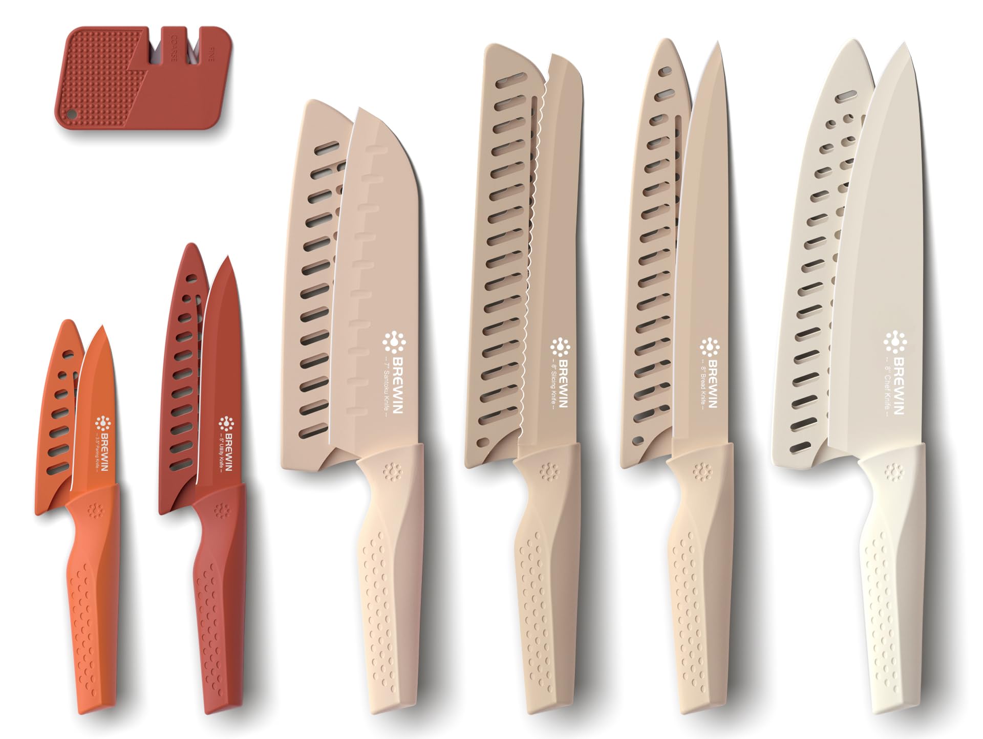 Brewin Knife set, 13 Pieces Kitchen Knives Set, Anti-Rust Coating and Blade Guard, Home Essentials, Camping Essentials - Muliticolor