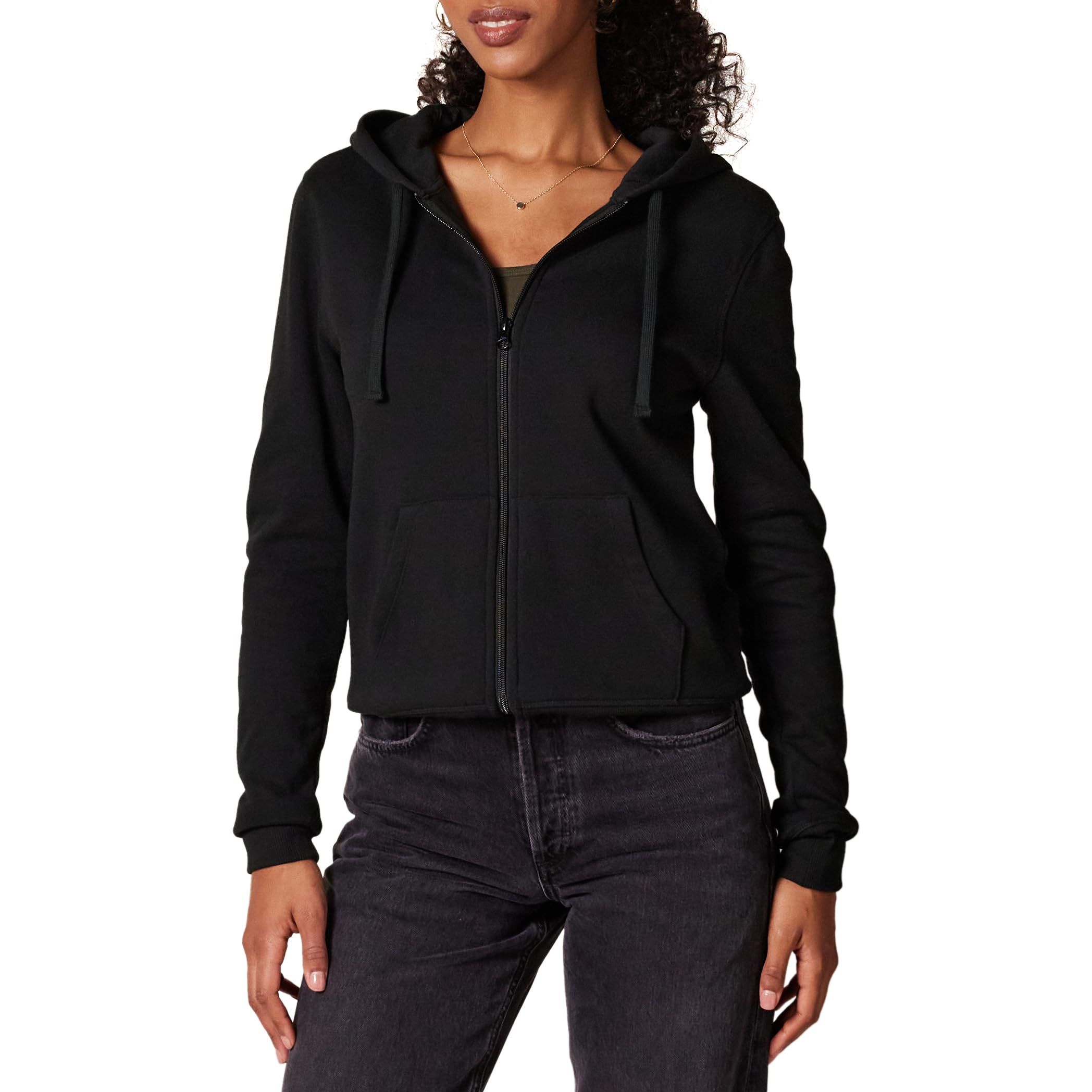 Amazon Essentials Damen-Fleece-Kapuzenjacke mit durchgehendem Reißverschluss (auch in Übergröße erhältlich), Schwarz, XL