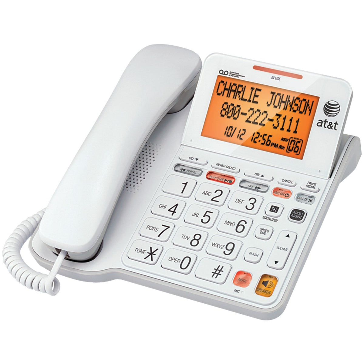 هاتف AT&T CL4940 السلكي القياسي مع نظام الرد وشاشة بإضاءة خلفية، أبيض