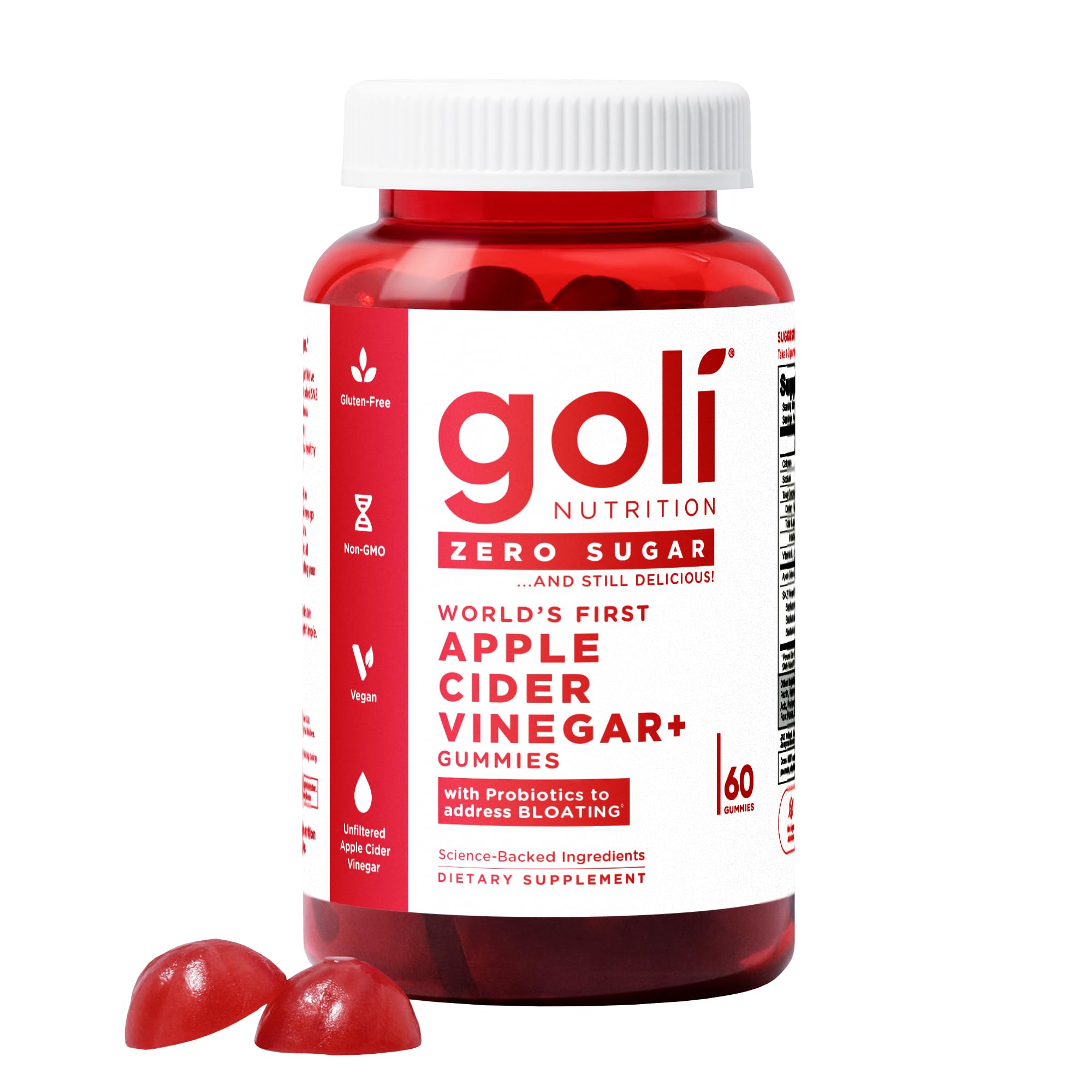 Goli Zero Sugar Apfelessig Gummis – Vitamin B12, Probiotika gegen Blähungen. Ohne künstliche Süßstoffe, ohne Zuckeralkohole. Vegan, pflanzlich, gentechnikfrei, glutenfrei & gelatinefrei. (1)
