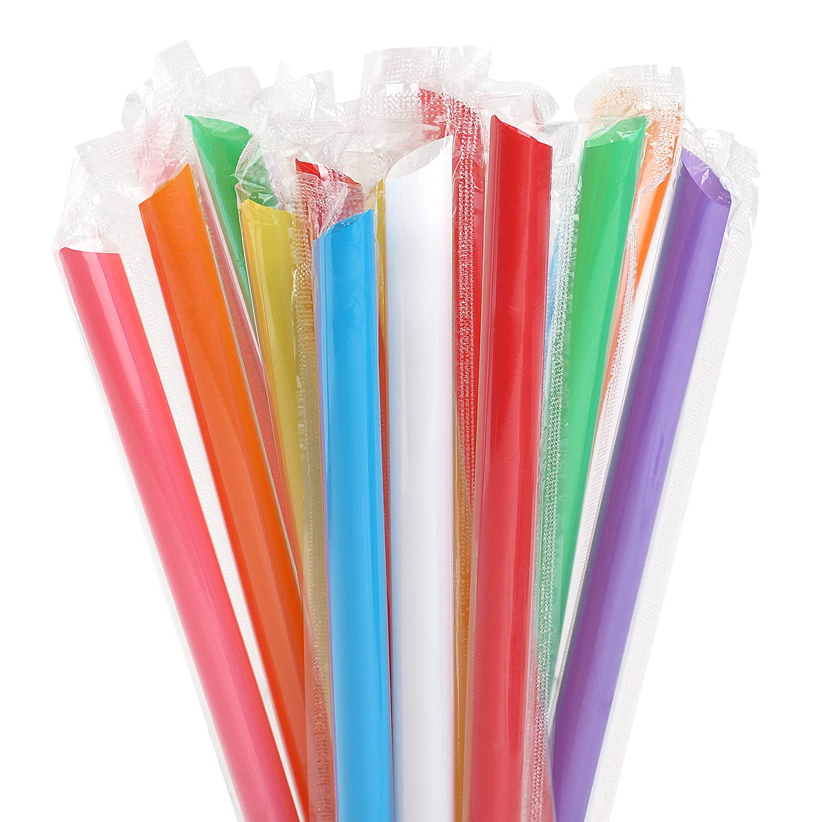 MYJIE 100 Stück Jumbo Smoothie-Strohhalme Boba-Strohhalme, einzeln verpackte Mehrfarben-Einweg-Plastik-Milchshake-Blasentee-Trinkhalme mit großer Öffnung (0,43" Durchmesser und 9,45" lang)
